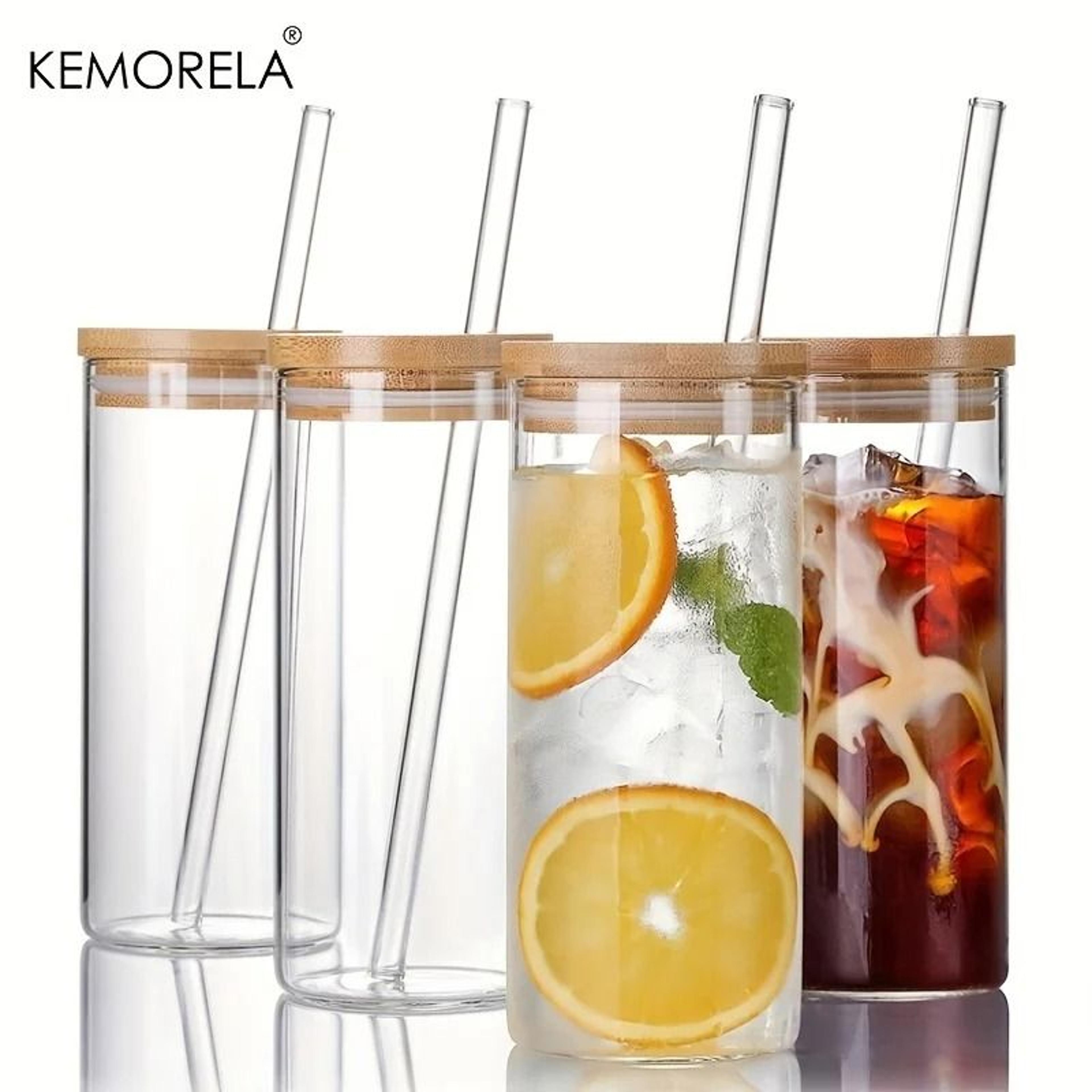 premium borosilicate glass tumbler set – high-performance 600ml tall iced coffee cups with bamboo lids & straws