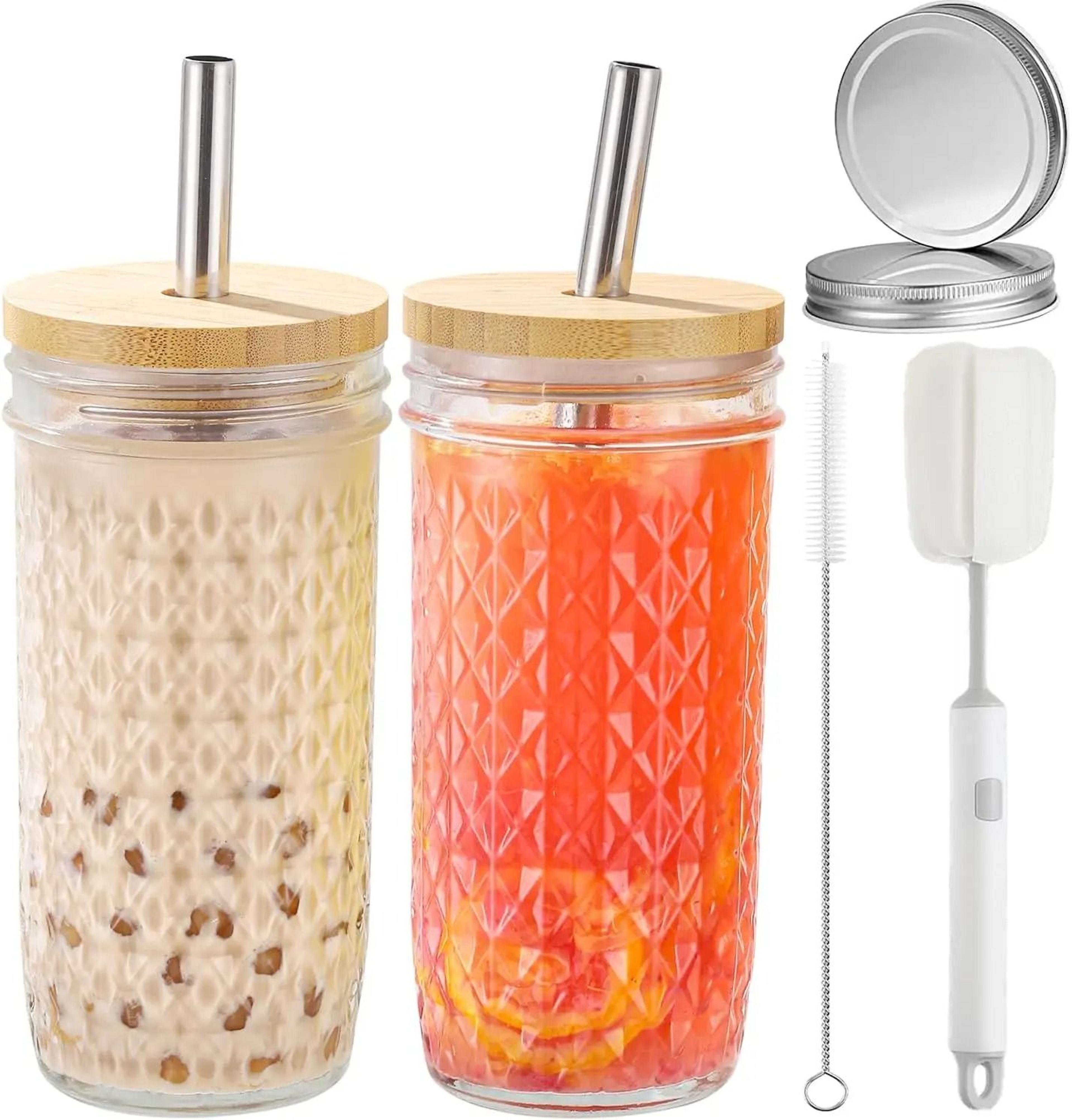 premium 24oz glass tumbler set – high-performance reusable boba & iced coffee mason jars