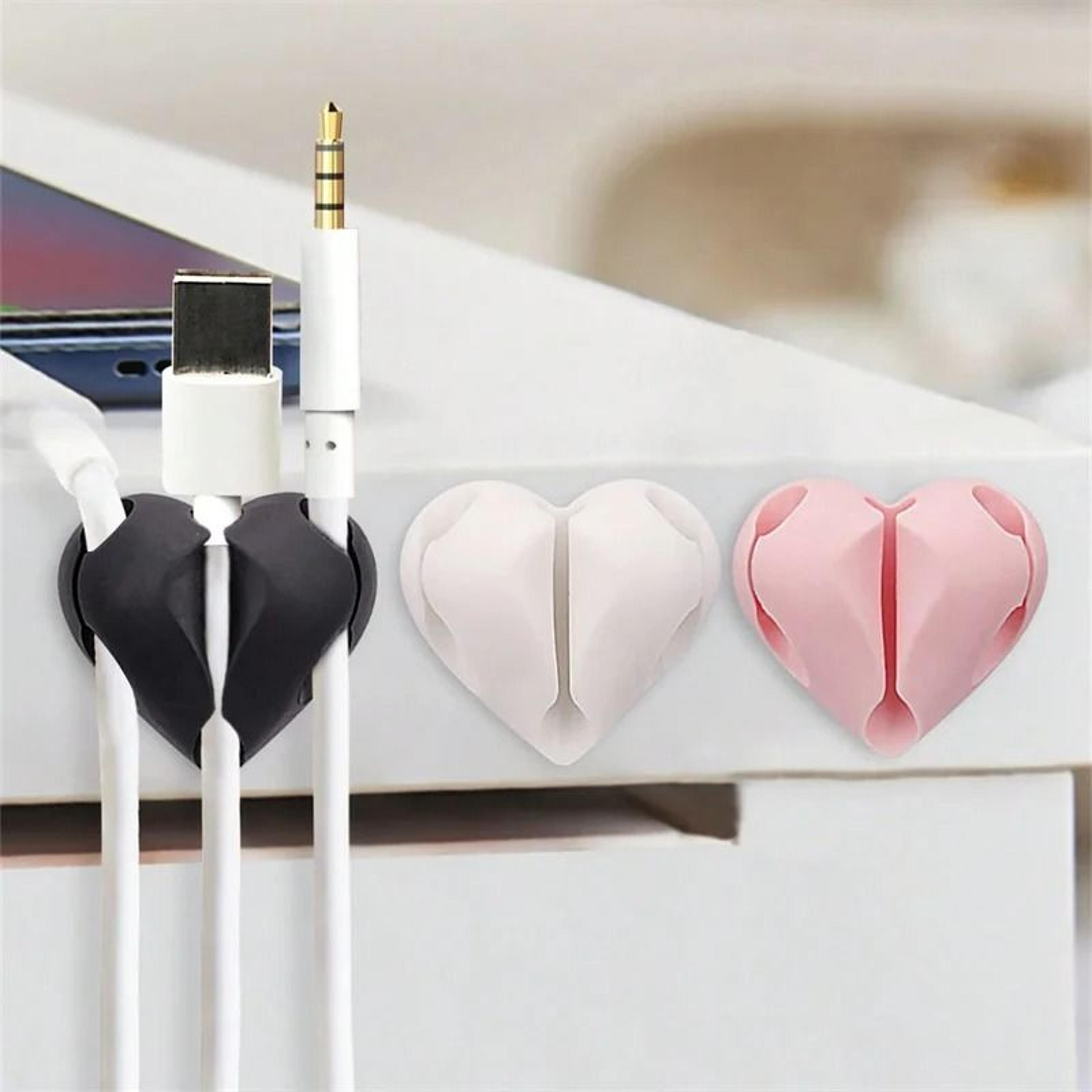 heart-shaped mini cable organizer – high-performance 2-pack usb charging cord clips & desk tidy holders