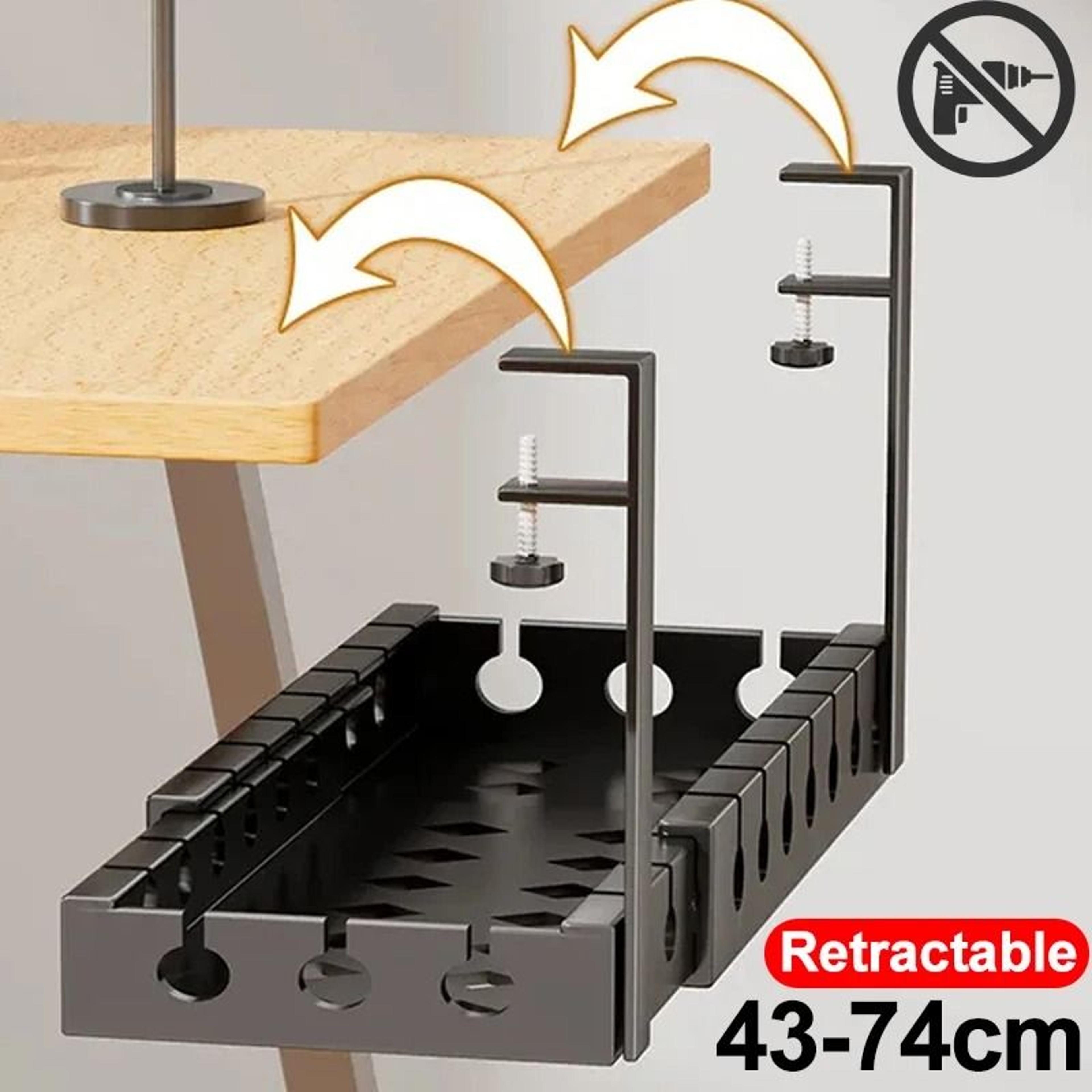 retractable under-desk wire management tray – high-performance no-drilling metal storage rack for home & office