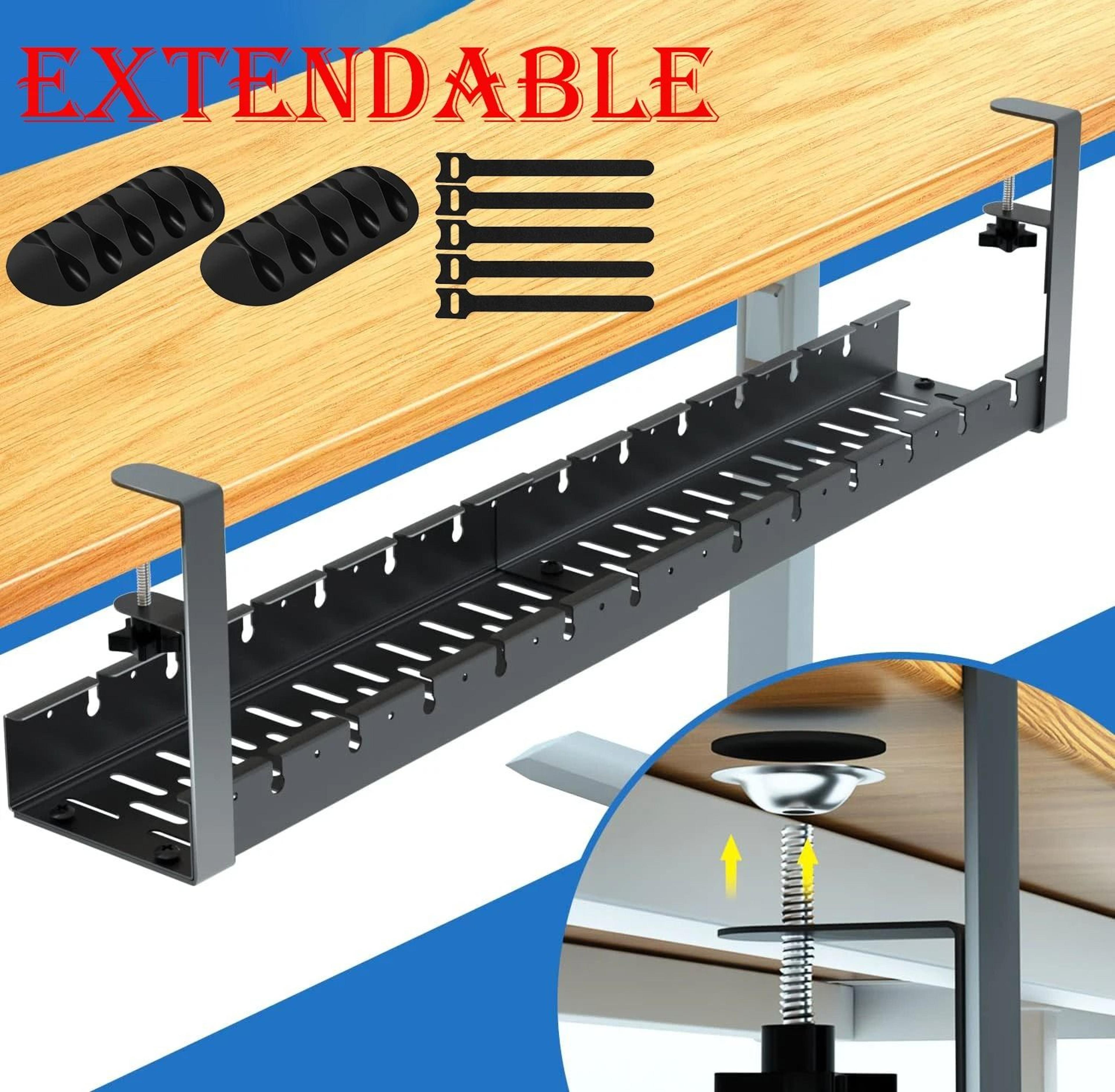 heavy-duty no-drill under-desk cable management tray – high-performance extendable metal power strip & cord holder
