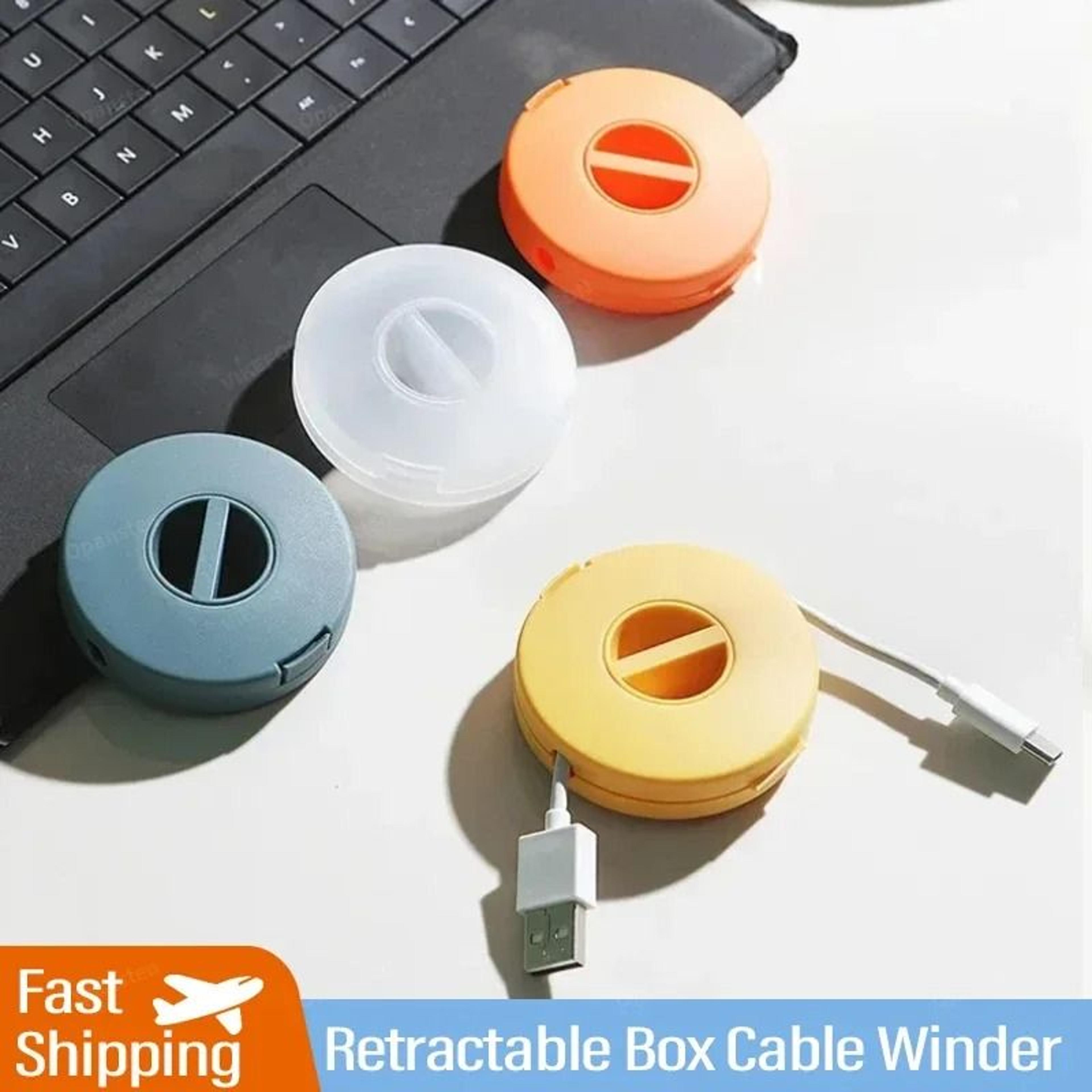 portable transparent charging cord organizer – high-performance round retractable reel box cable winder
