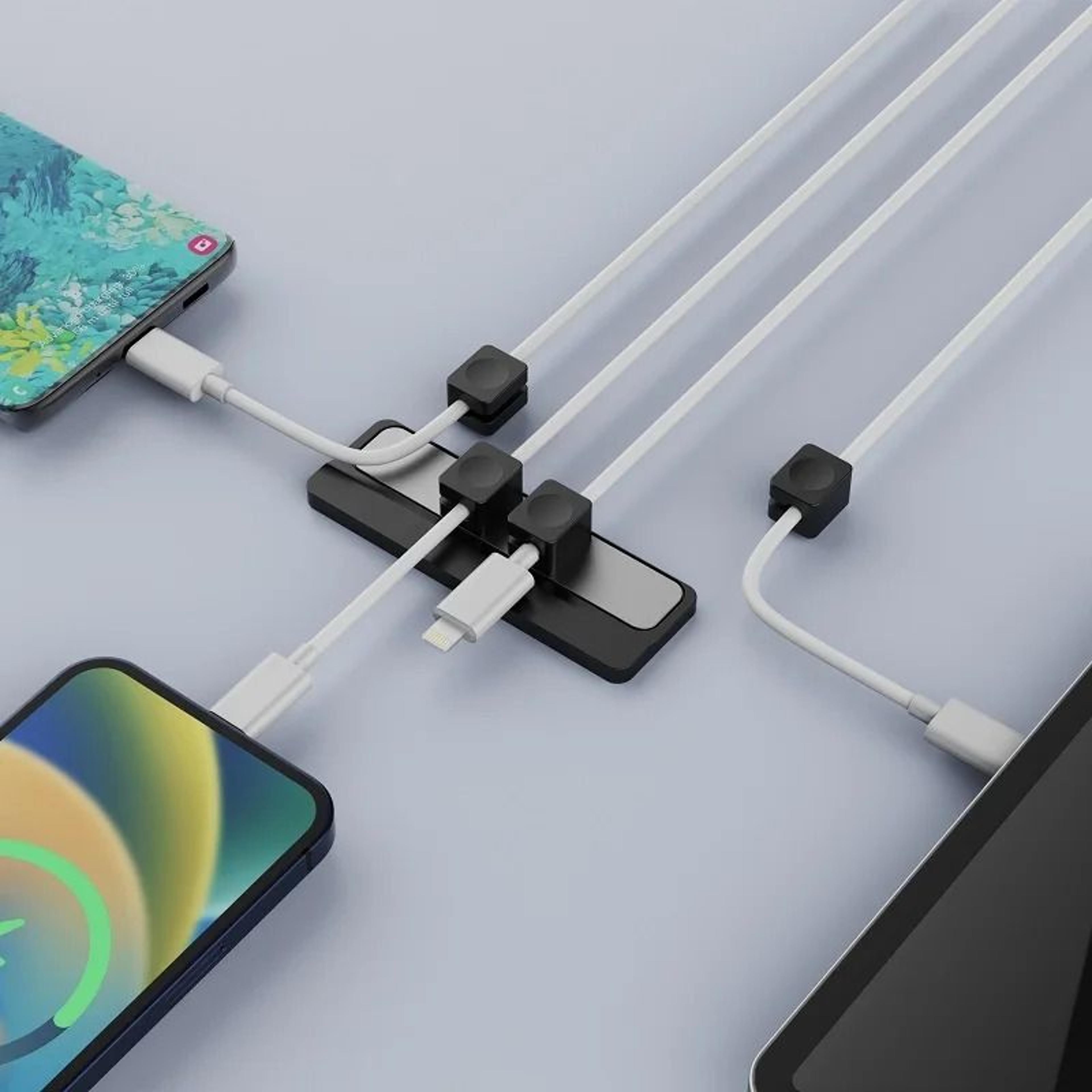 magnetic silicone cable winder – high-performance solid color desk organizer & usb line charger clip