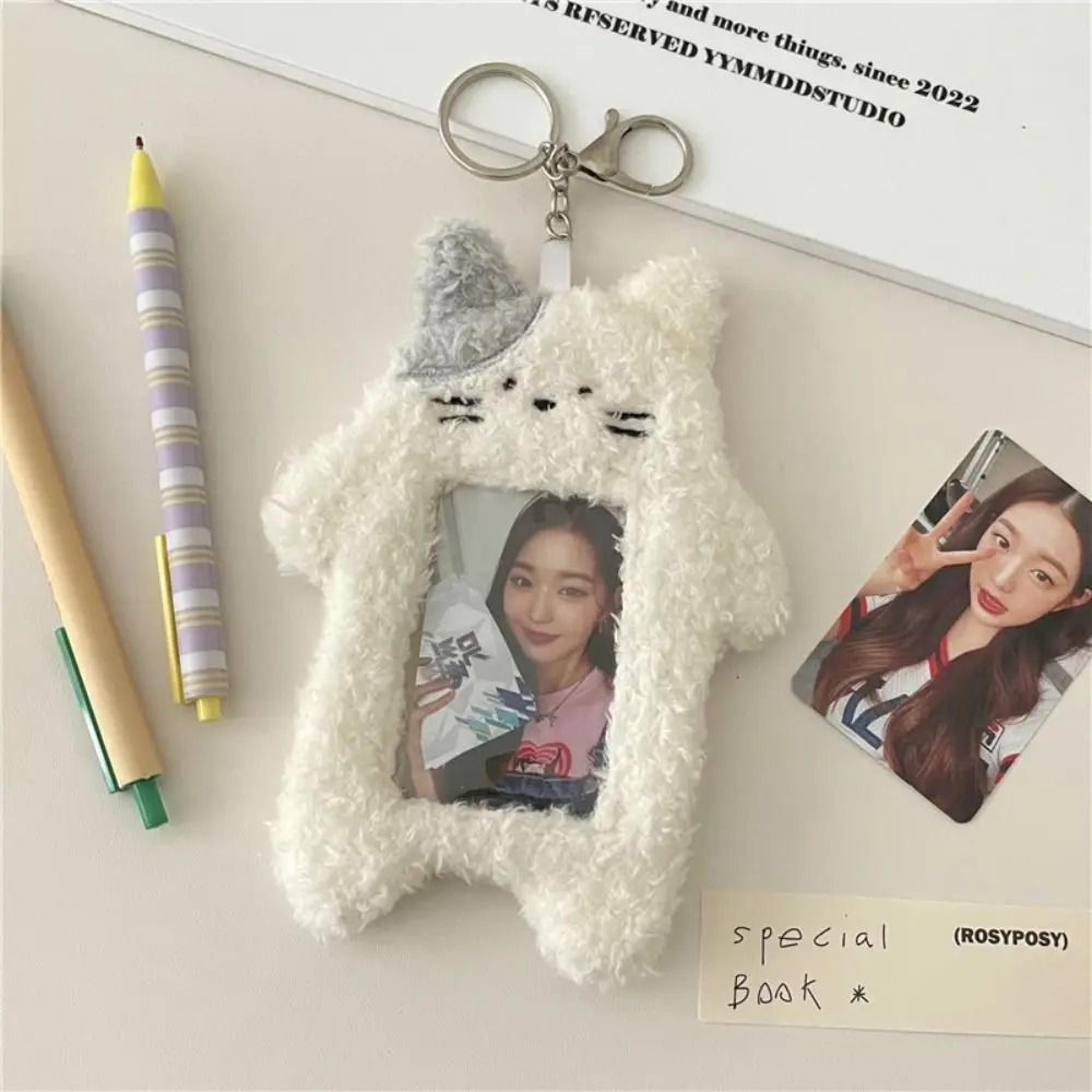 cute plush photocard case – high-performance cartoon bag keychain & idol photo protective cover