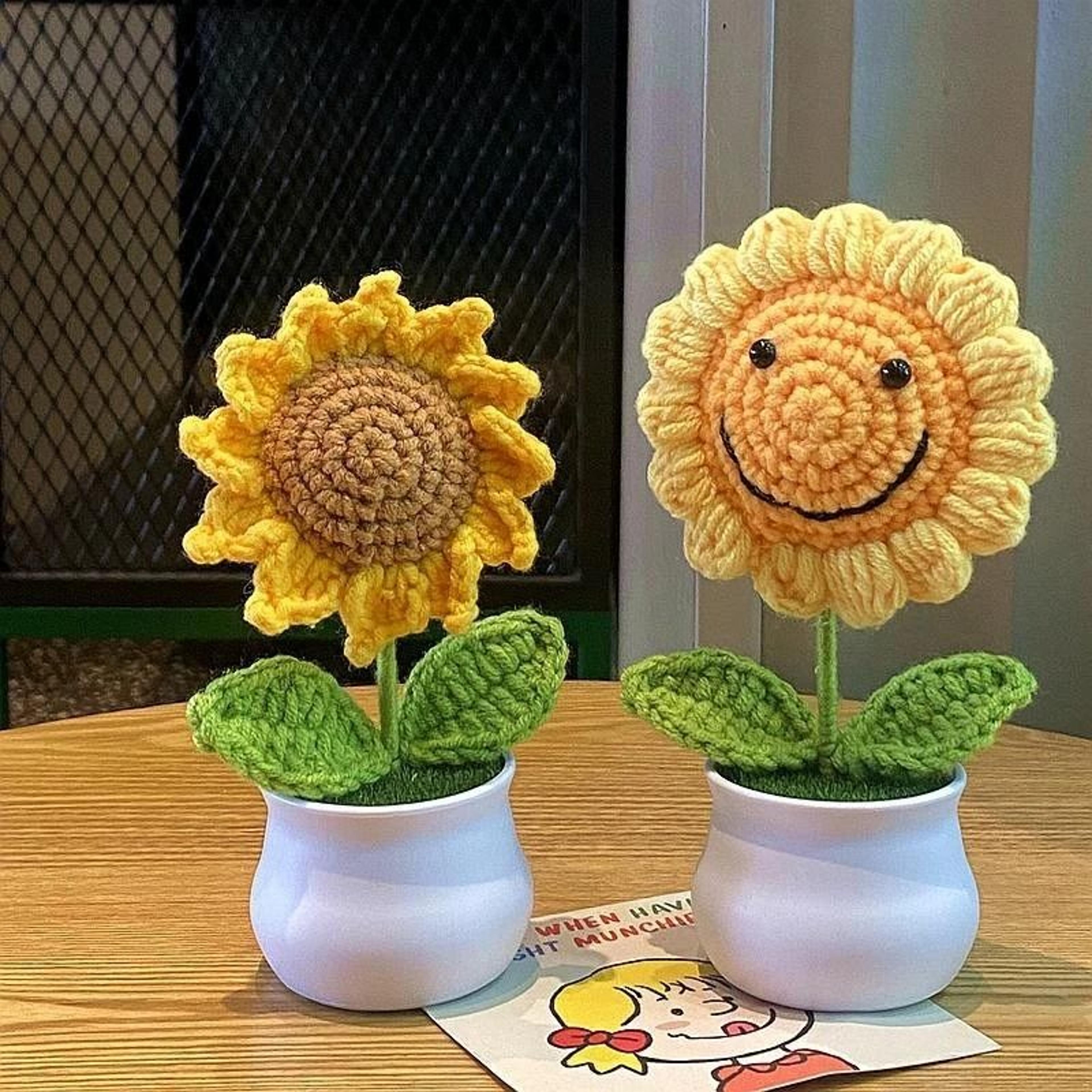 finished sunflower crochet plant – high-performance hand-woven artificial flower & desktop decoration