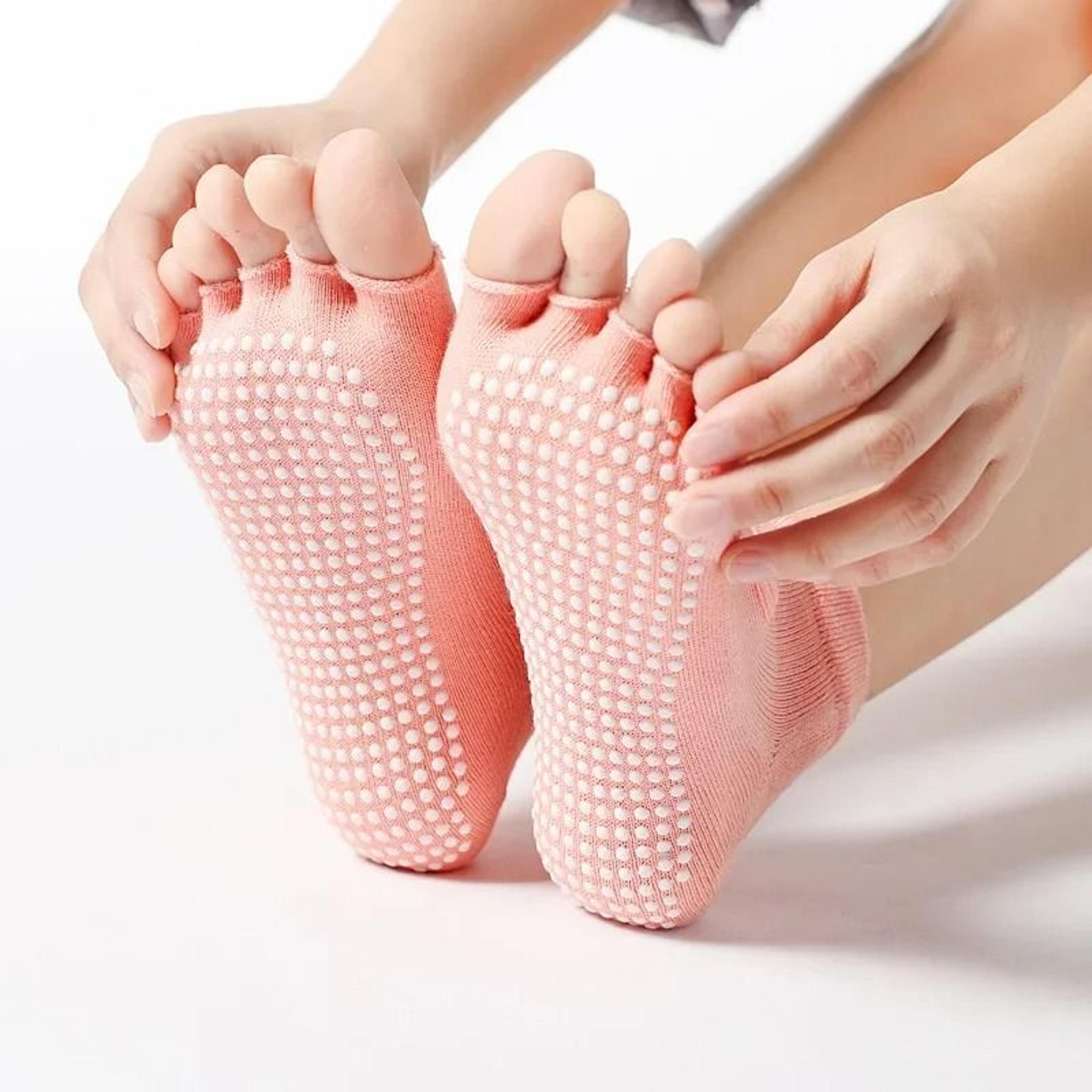 women cotton yoga backless five toe socks anti slip silicone pilates gym ballet dance socks