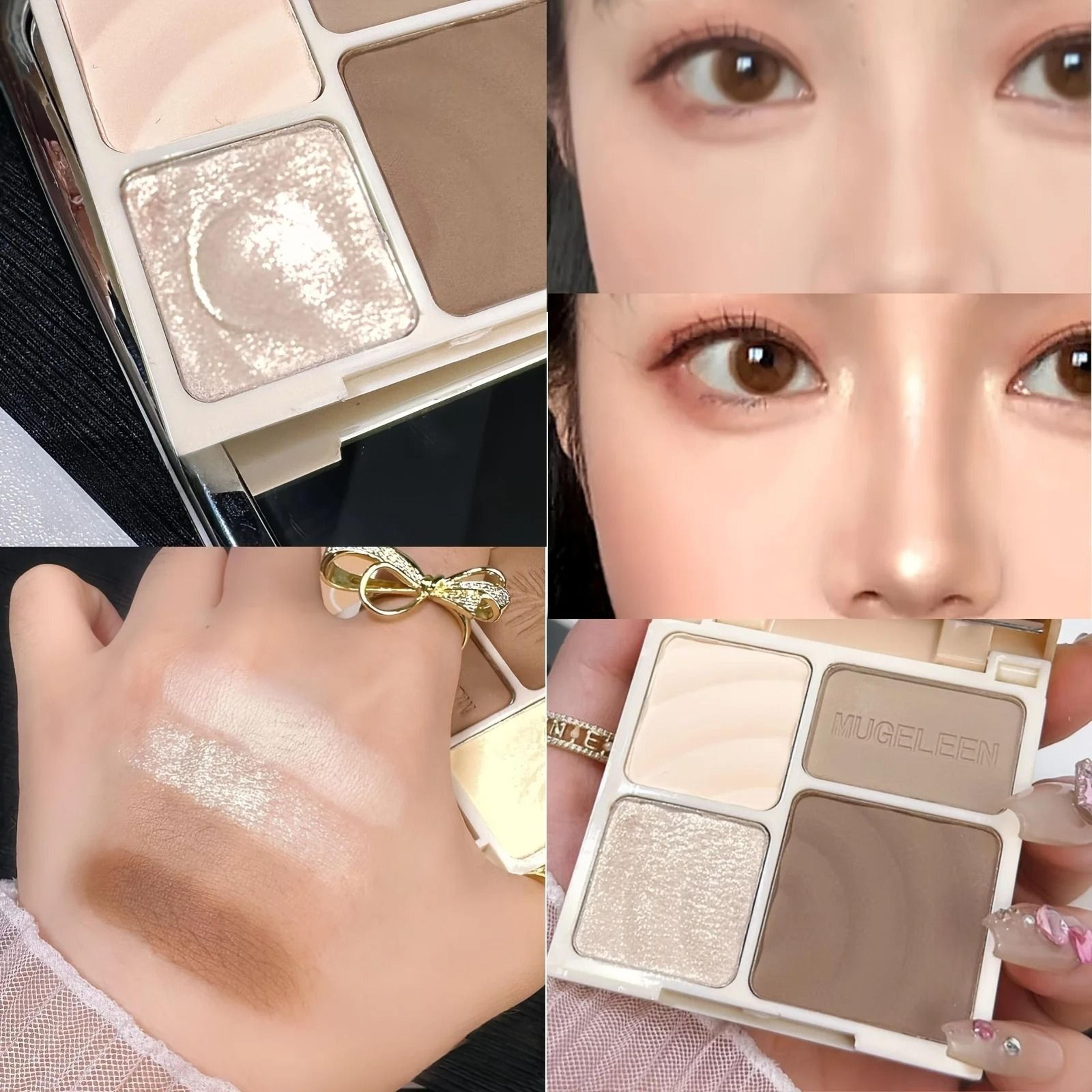 4-color facial highlighter makeup palette | matte shadow & shimmer contour powder for lasting glow