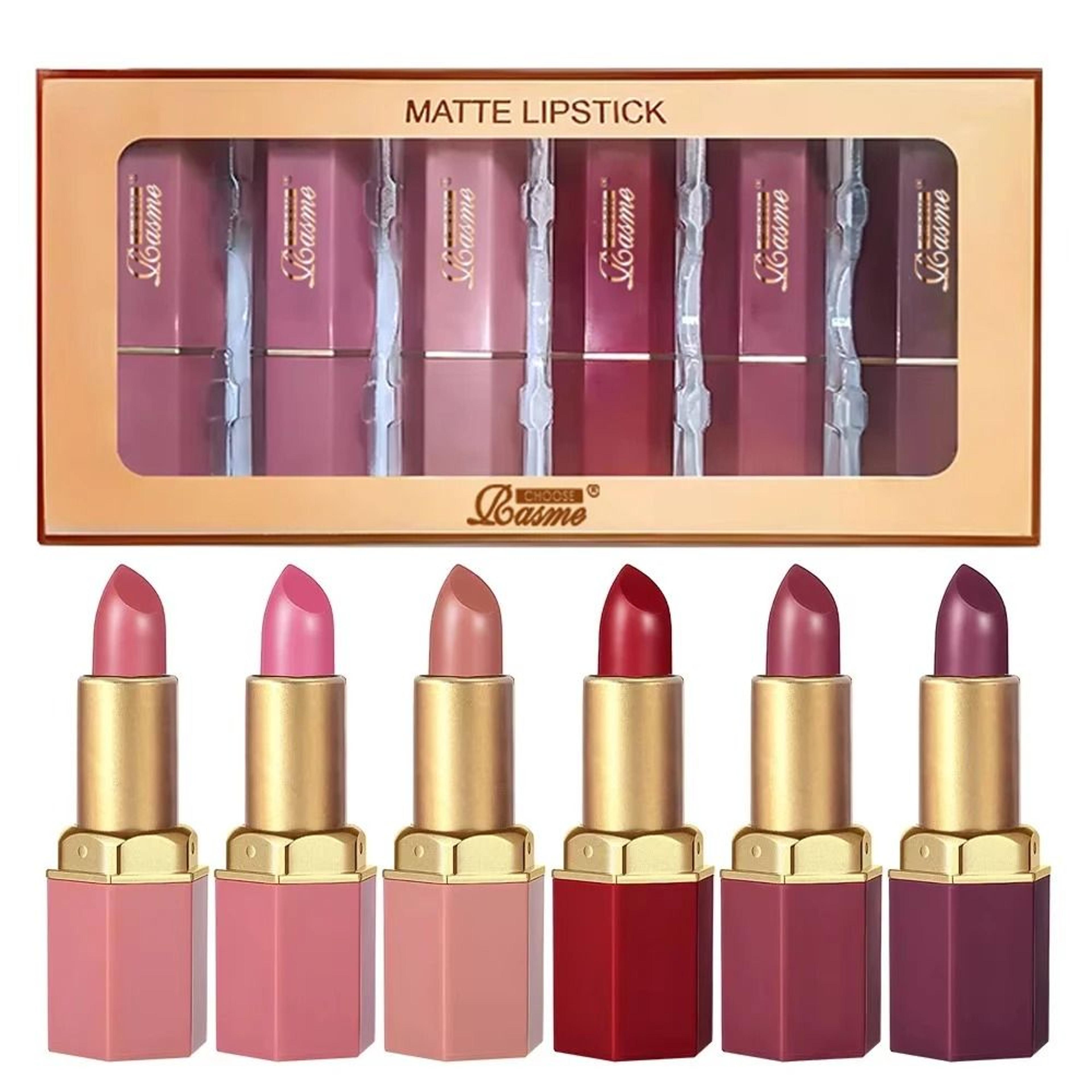 6pcs gold bar tube matte lipstick set | pearlescent glitter velvet texture valentine's day gift