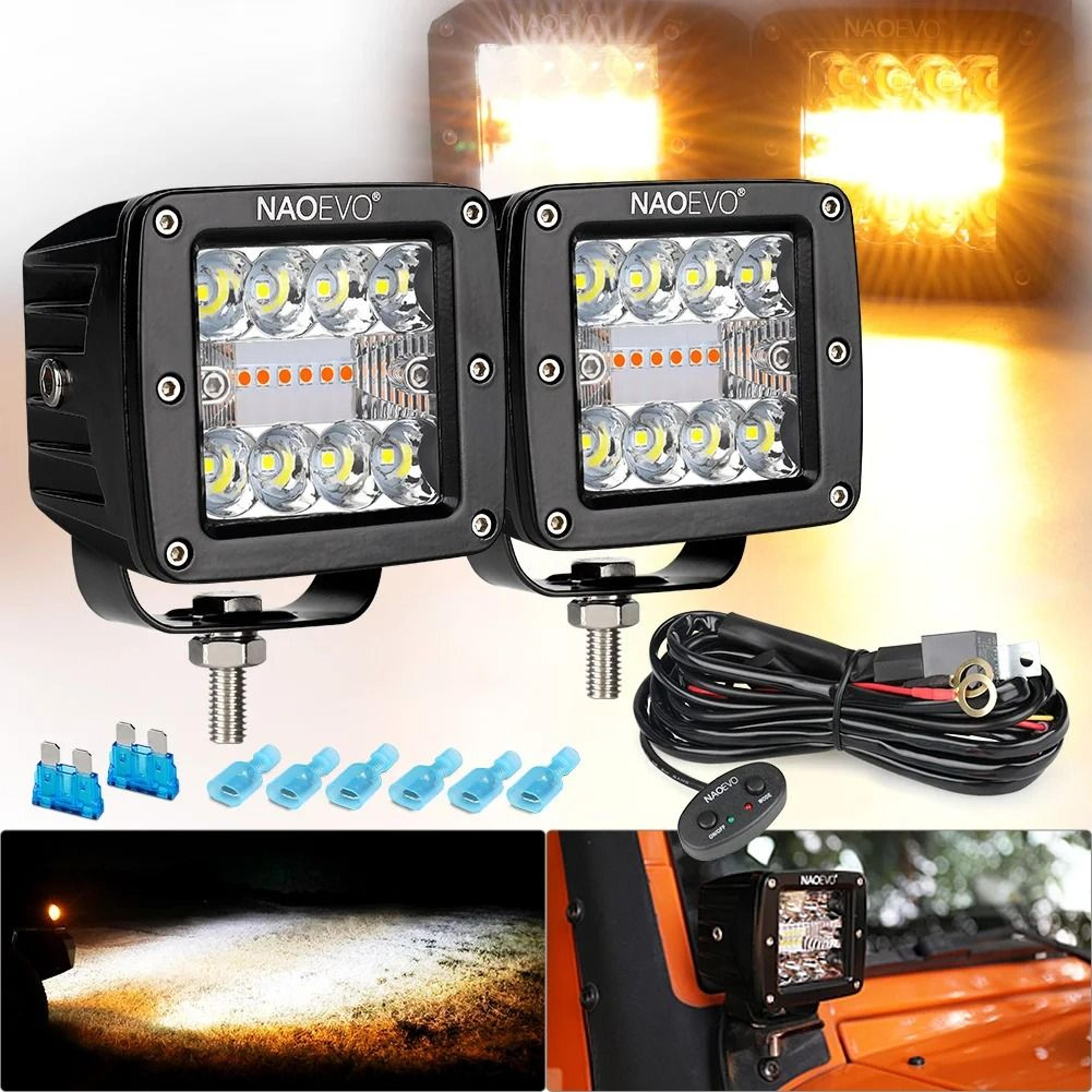 naoevo 120w high-intensity led pods | 6-mode dual color drl fog lamp for 4x4, trucks & motorcycles