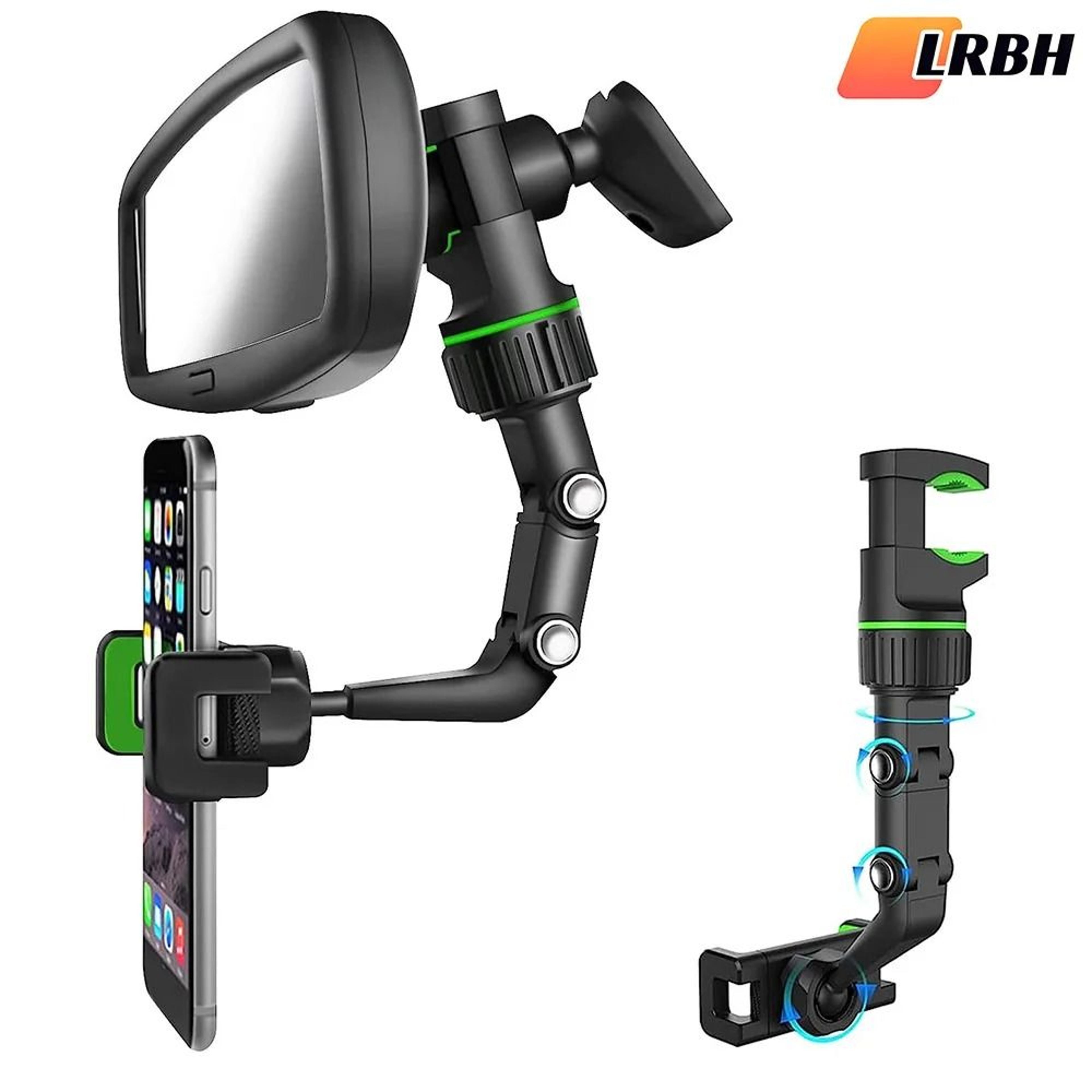 360° rotatable rearview mirror phone holder | retractable multifunctional car mount for all vehicles