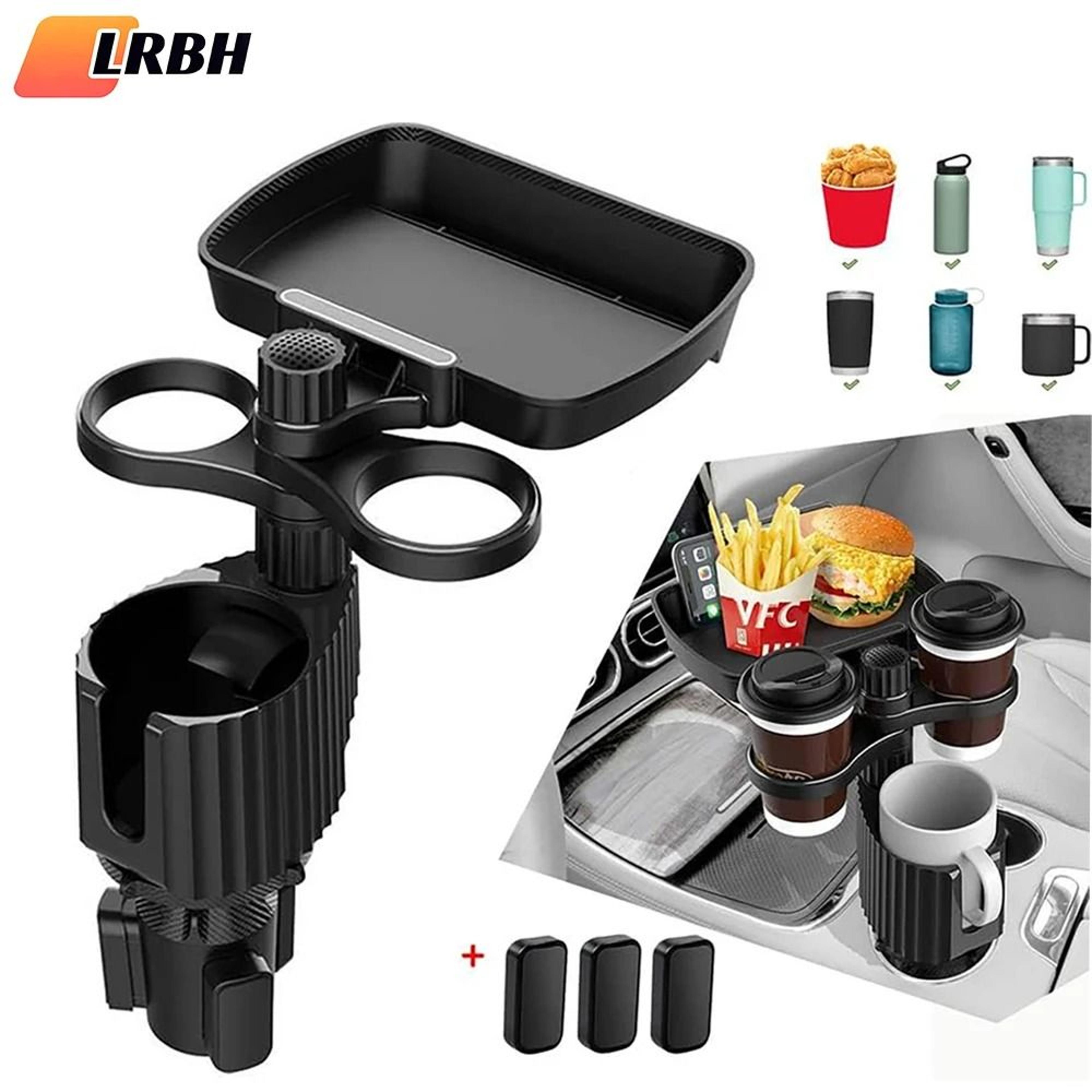 multifunction car cup holder expander tray | detachable food tray & organizer table for automotive interiors