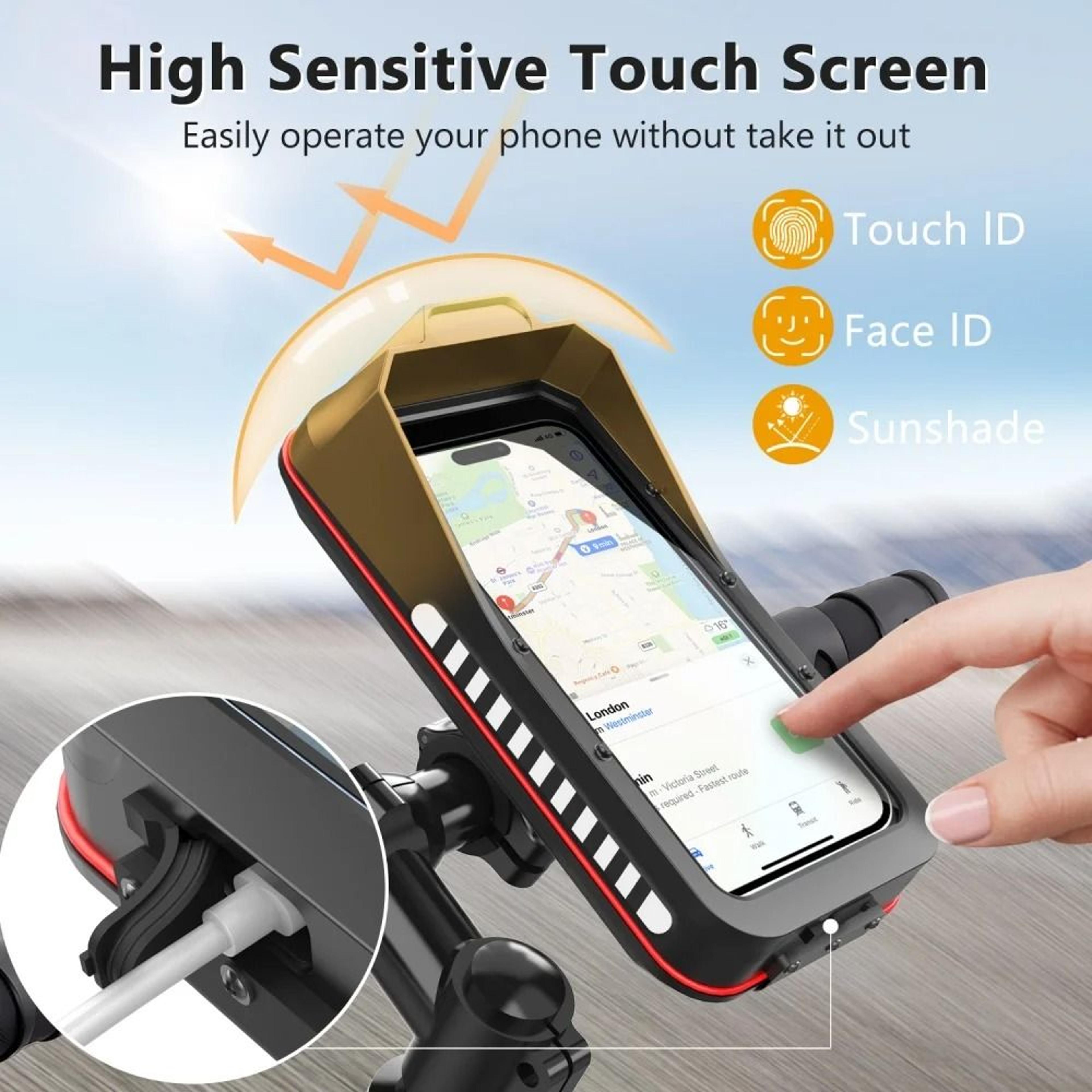 waterproof touch screen bike & scooter handlebar case | quick-lock mtb & motorcycle phone mount