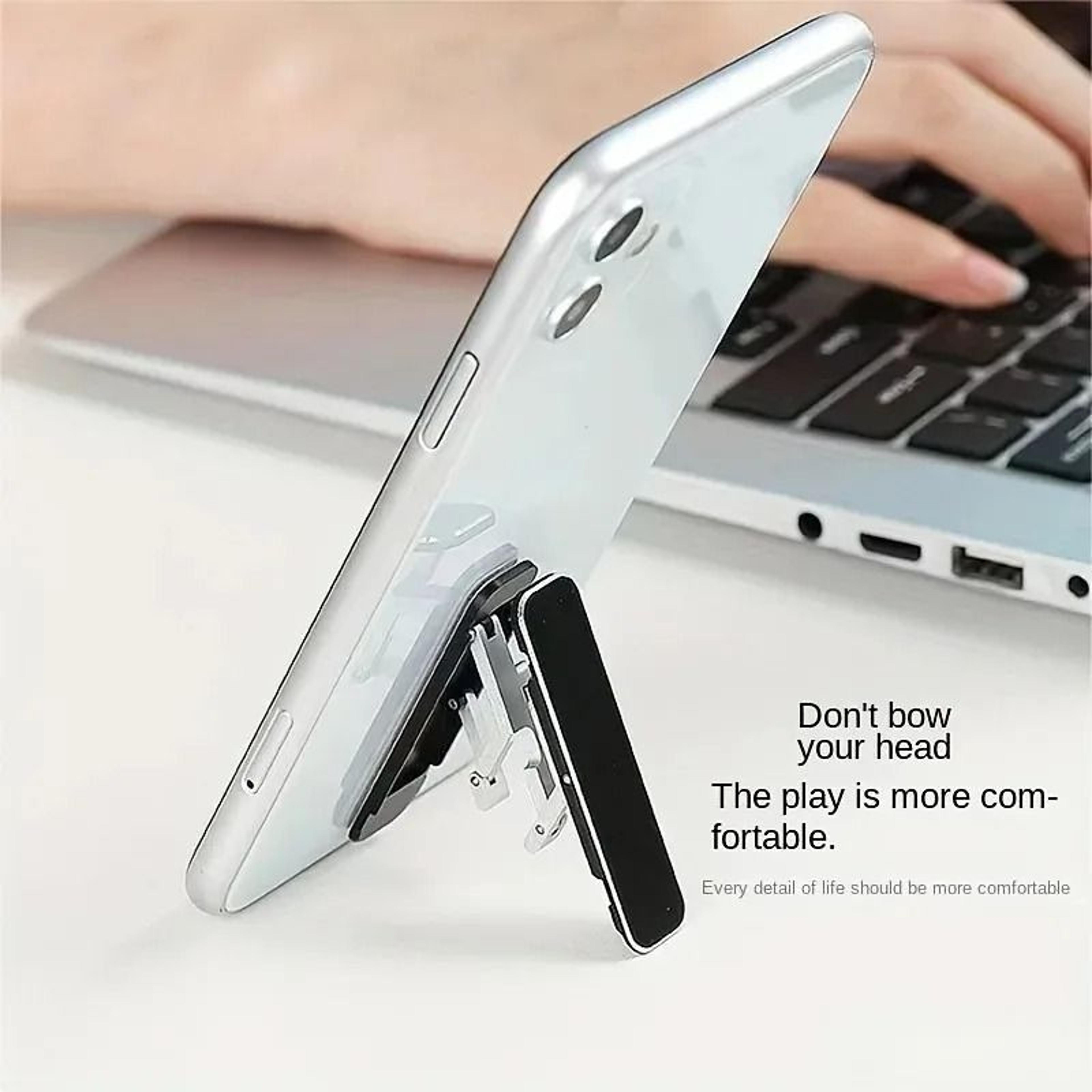 mini invisible adhesive phone kickstand | ultra-slim foldable metal bracket & portable smartphone support