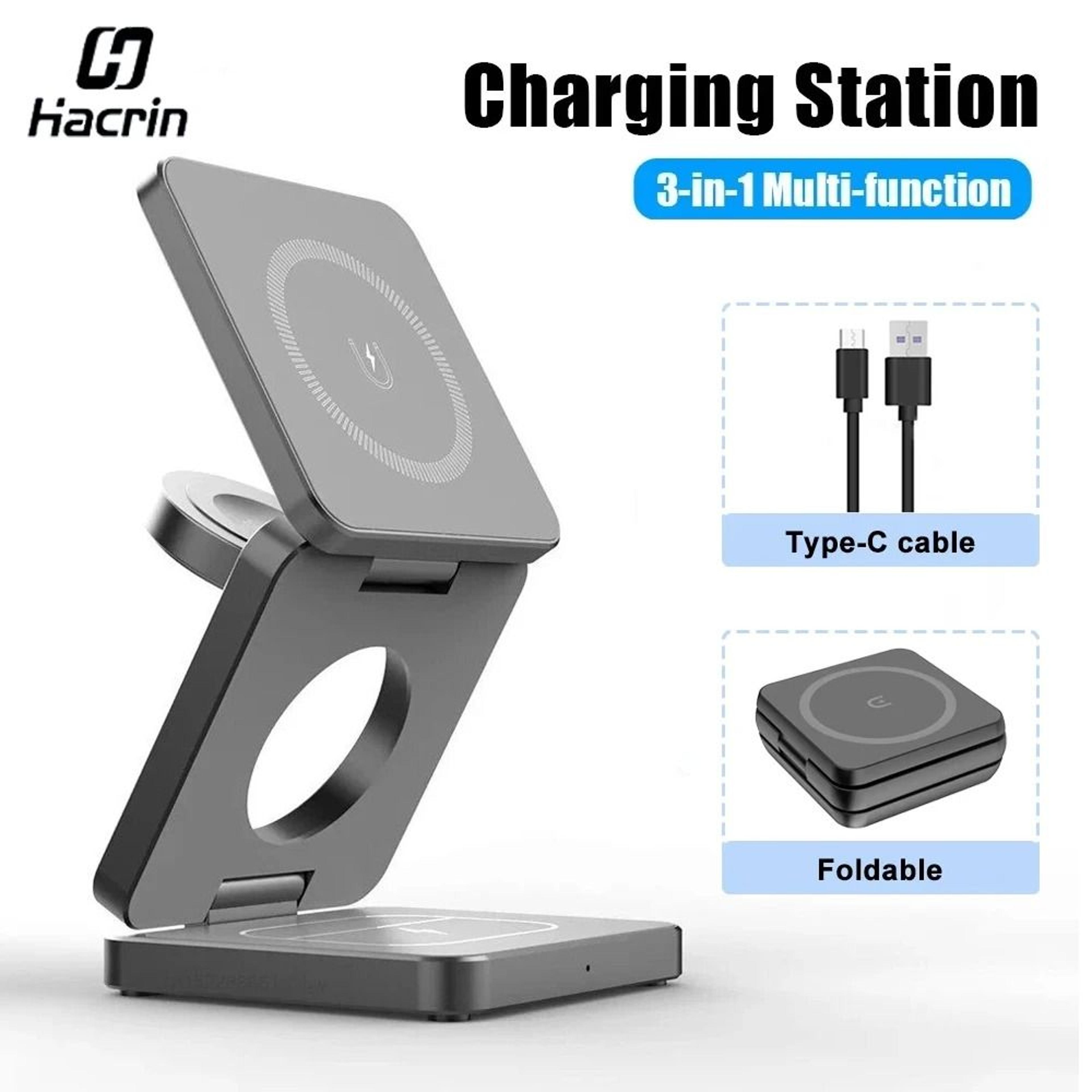 3-in-1 foldable magnetic wireless charging station | fast charging stand for iphone 16 series & apple watch