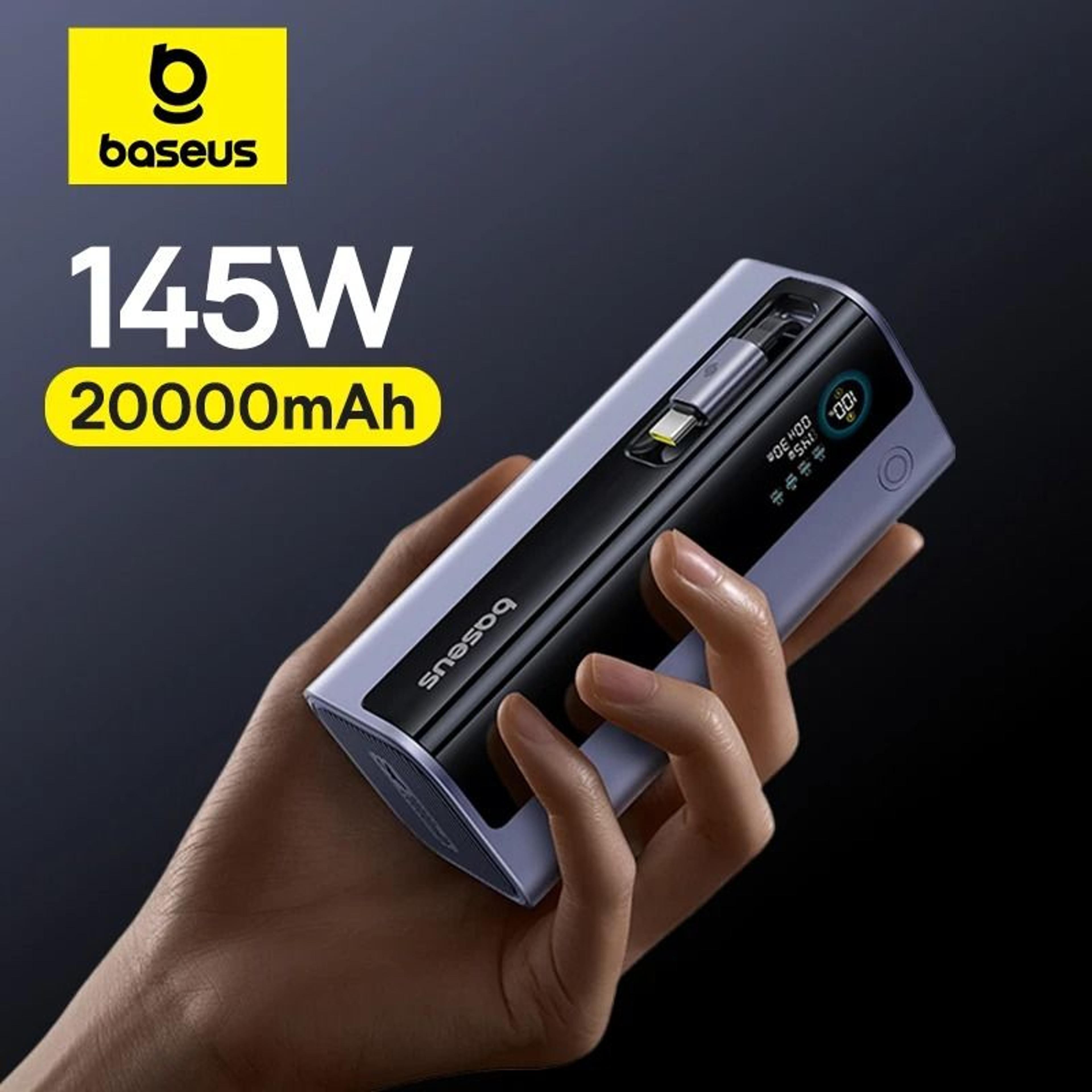 baseus 145w power bank | 20000mah portable charger with retractable 100w usb-c cable