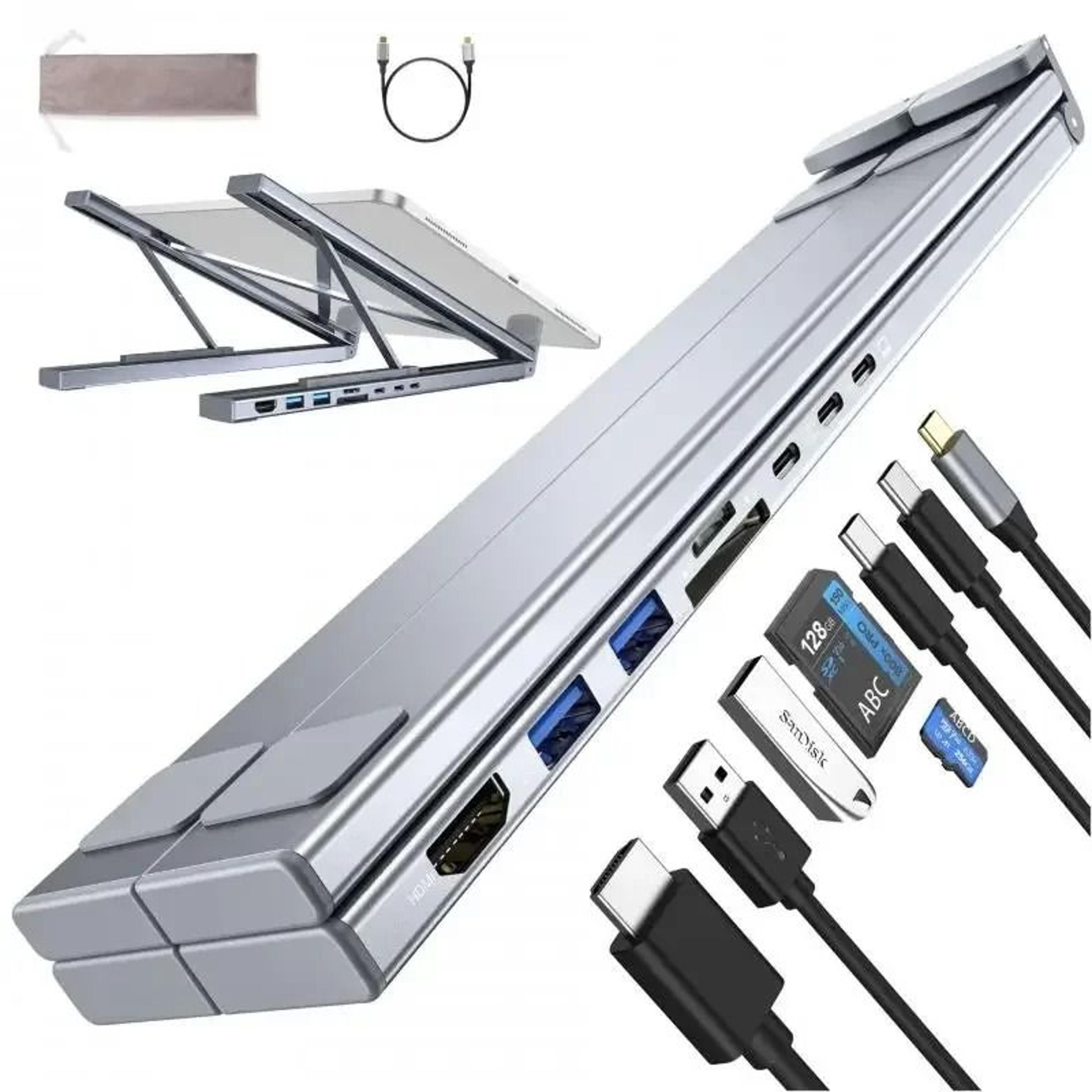 universal laptop stand with integrated usb-c hub | hdmi 4k, sd/tf reader & pd charging