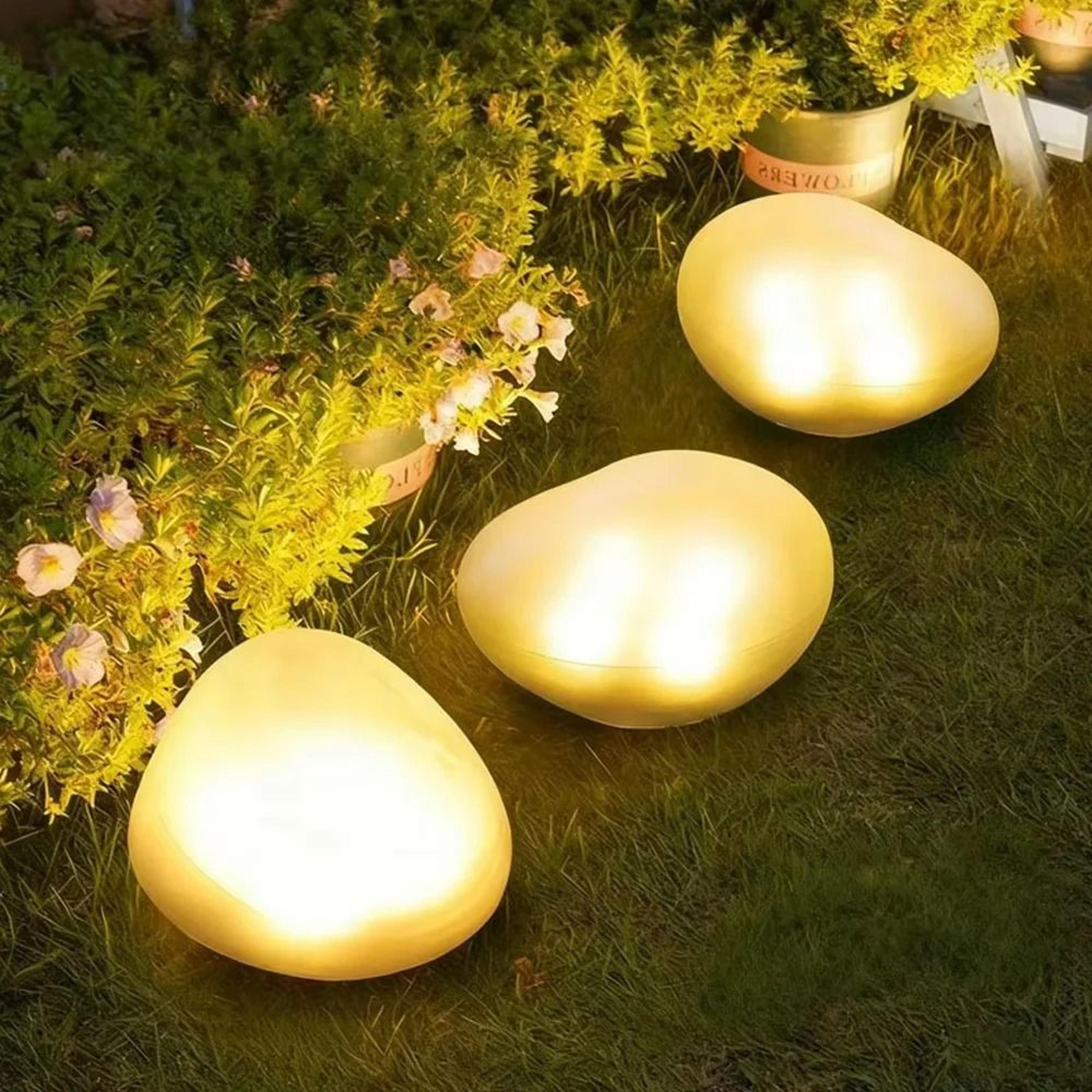 outdoor solar pebble rock lawn lamp | waterproof cobblestone stone landscape path light