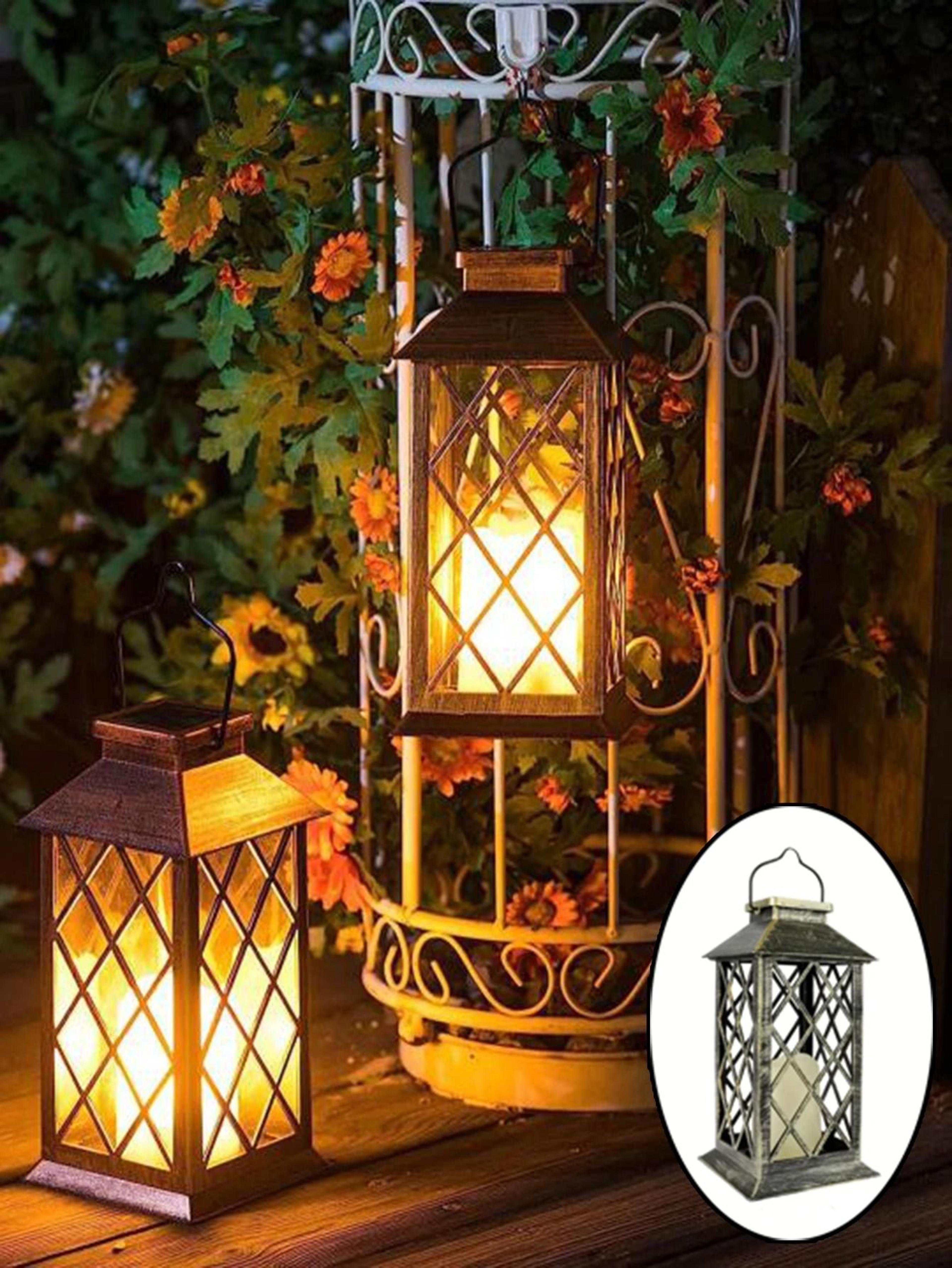 solar powered hanging lantern | flickering flameless candle outdoor decorative lamp