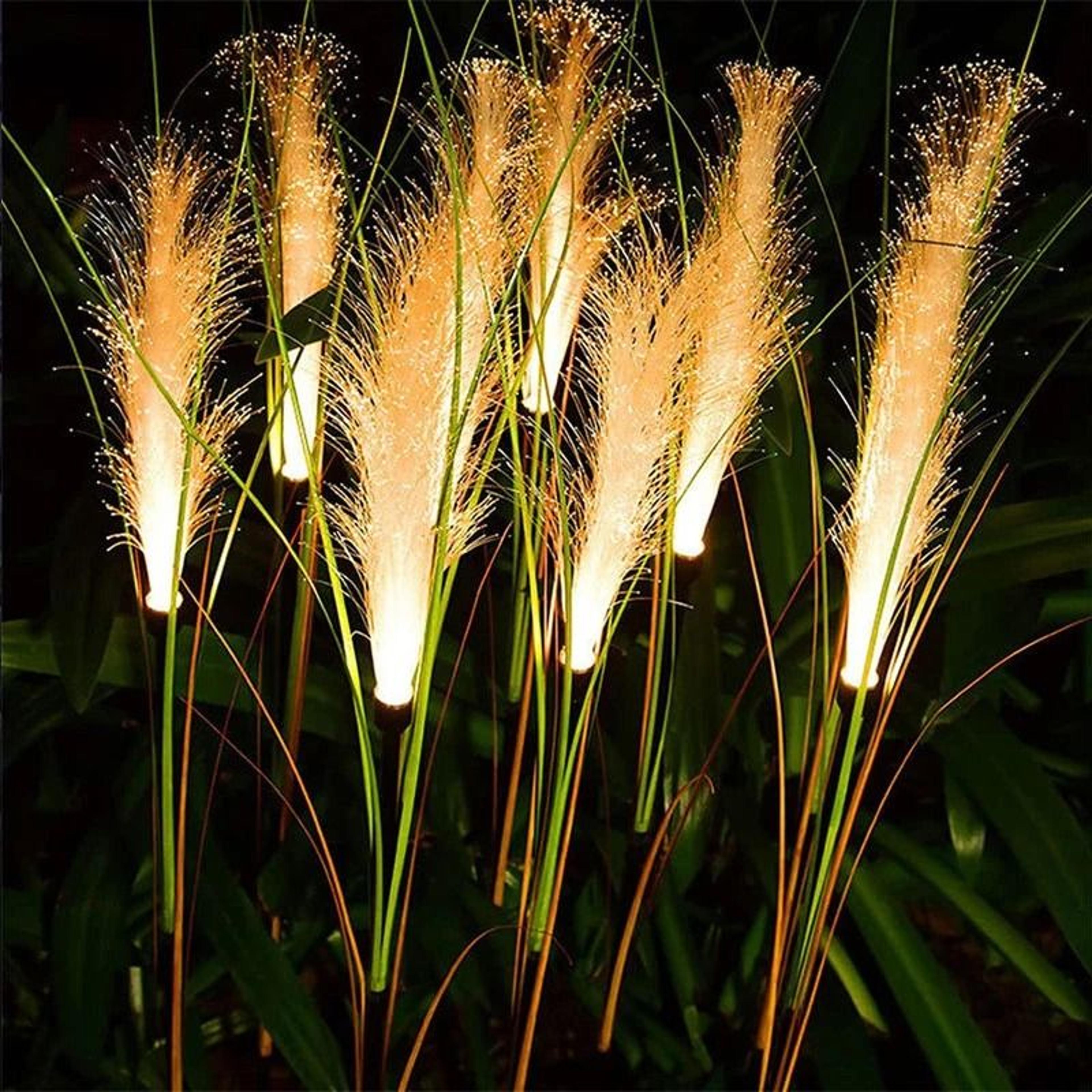 luminous led solar reed garden lights | decorative outdoor stake light for yards & christmas
