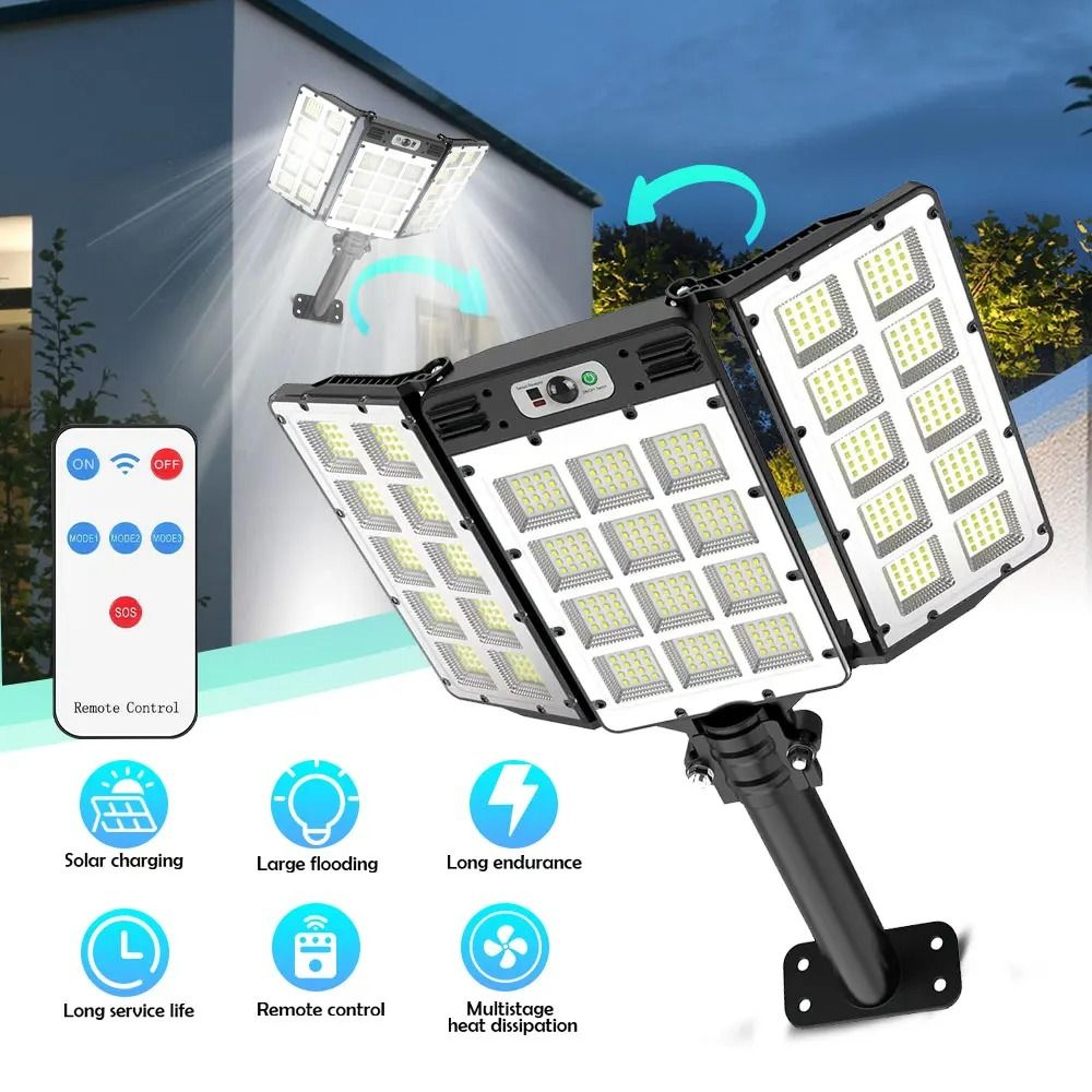 800 led outdoor solar flood light | ip66 waterproof motion sensor lamp with remote control