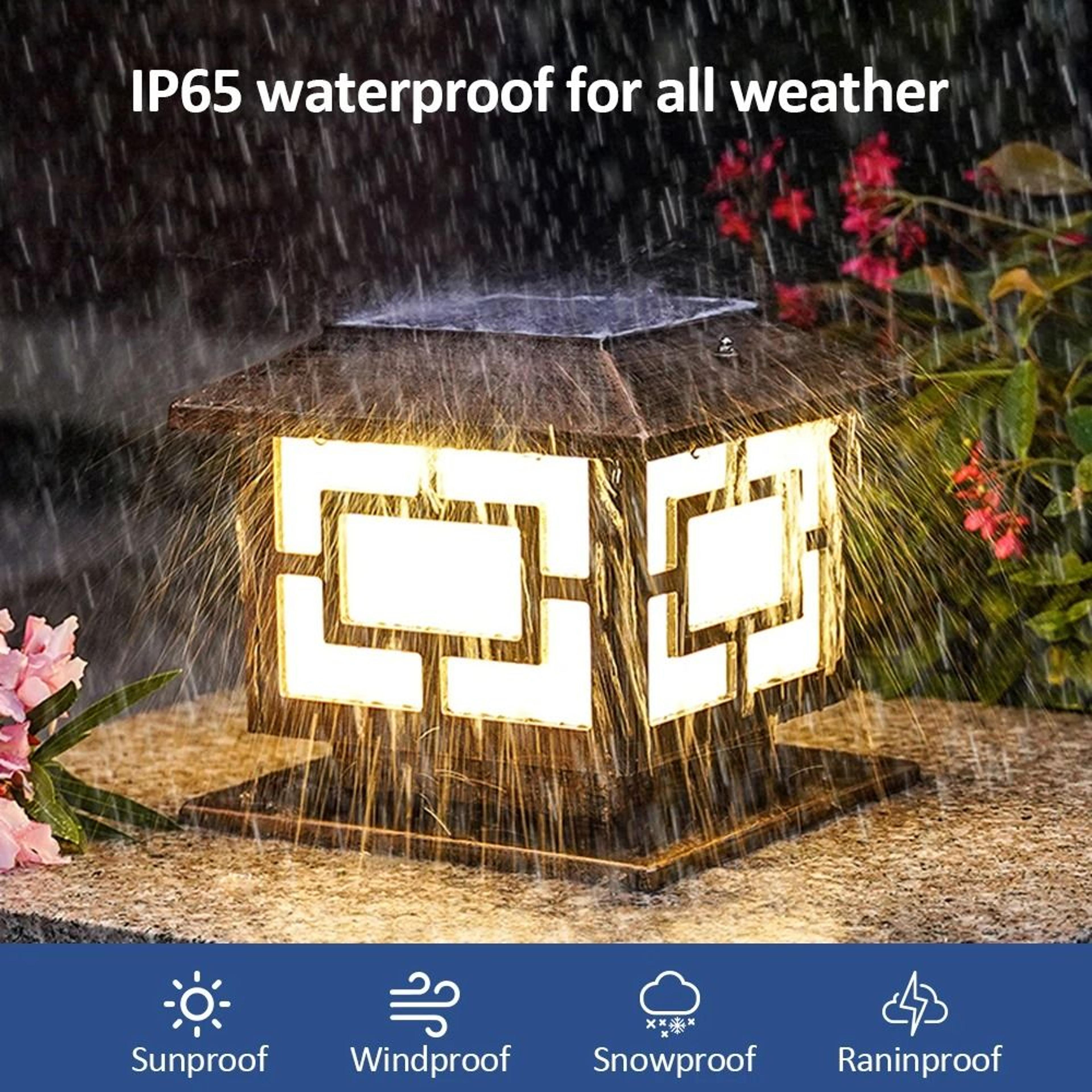solar powered fence post cap lights | high-brightness outdoor lighting decor with dual color modes