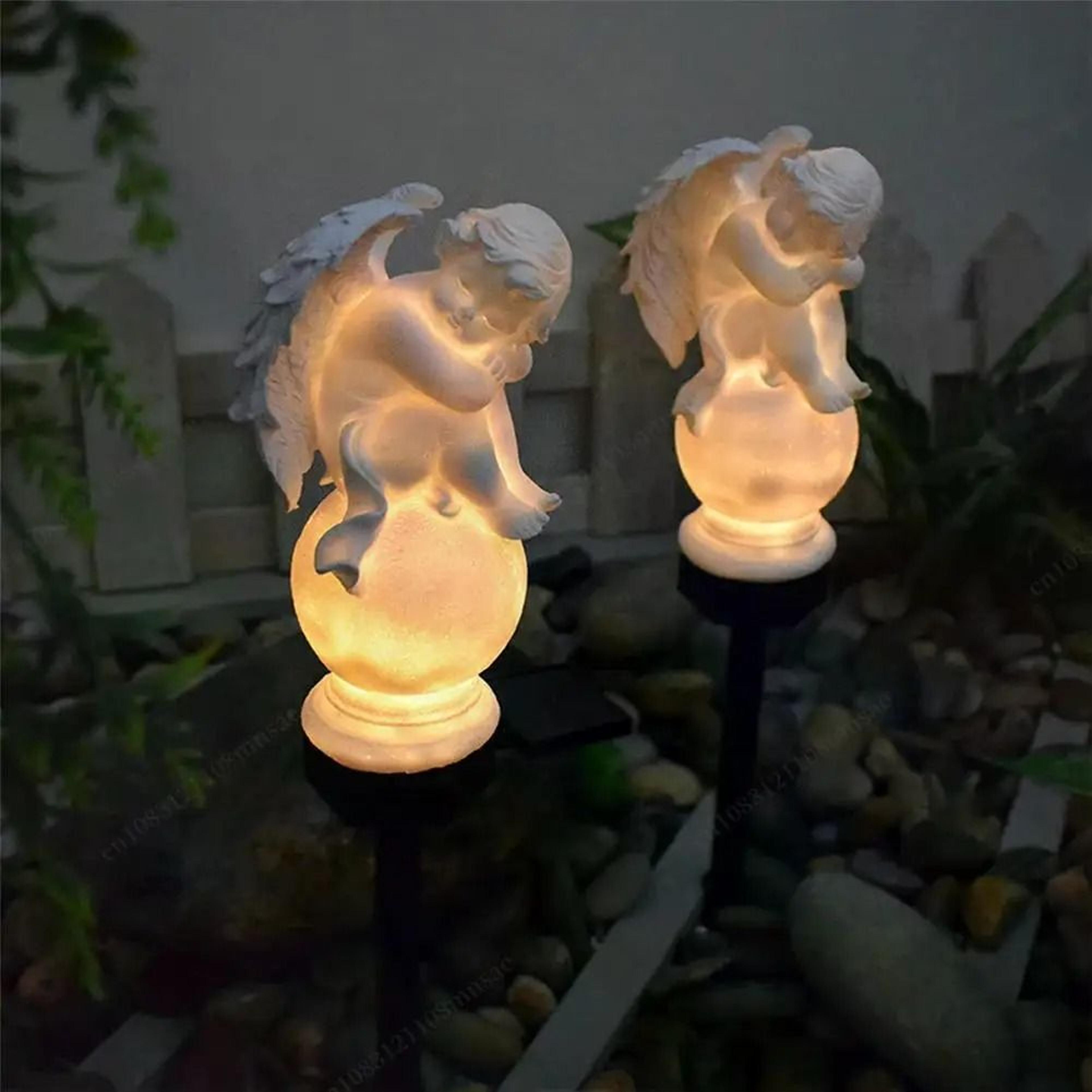 solar resin angel garden stake | waterproof outdoor lawn sculpture & decorative led light