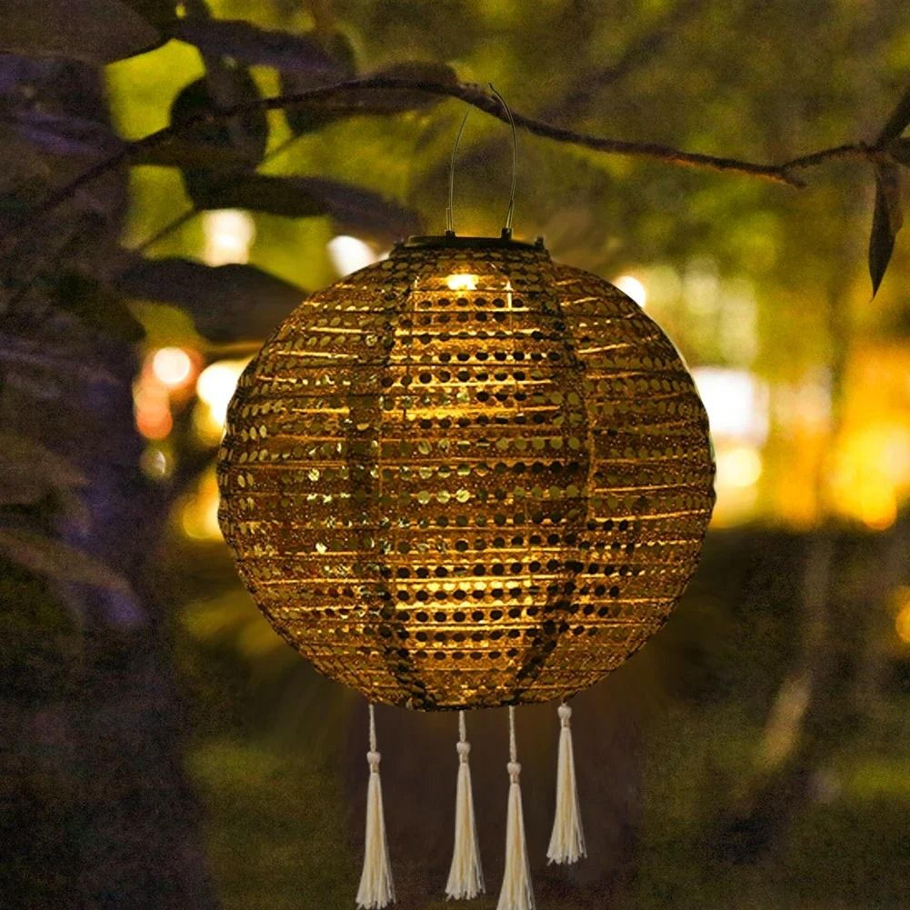 25cm led solar hanging lantern | waterproof nylon projection light for garden & party decor