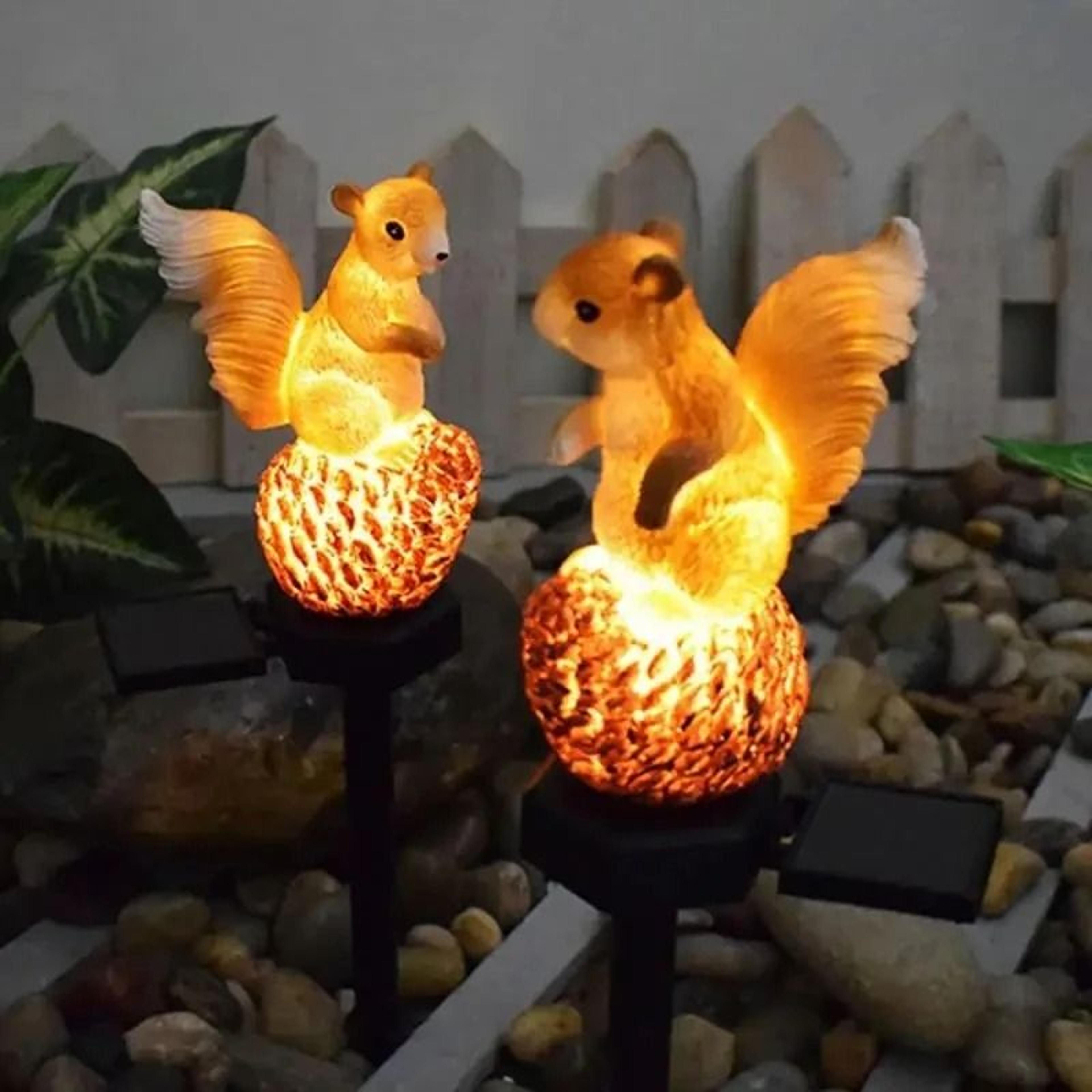 solar powered squirrel garden stake | waterproof led outdoor animal decor & landscape light