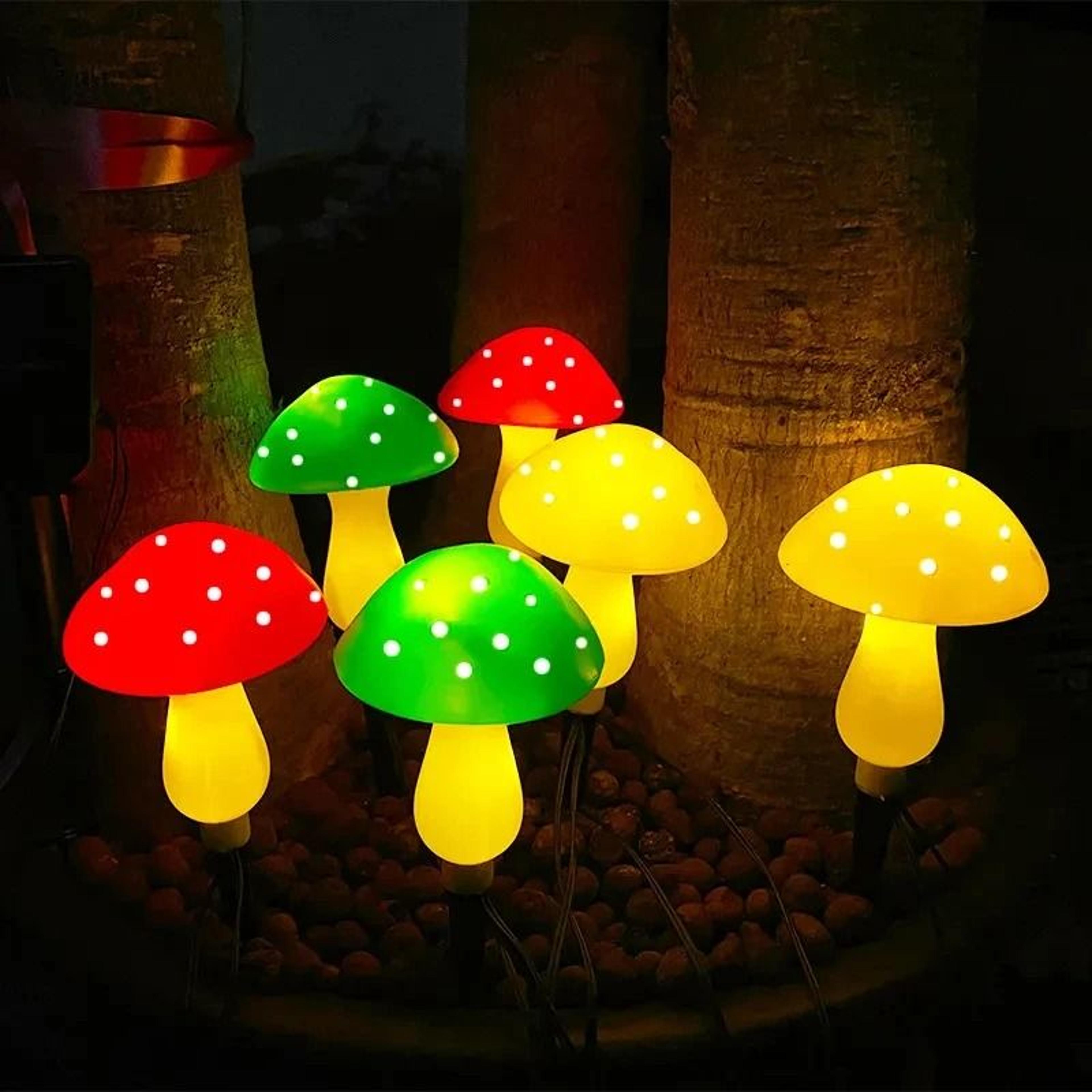 solar mushroom garden stake lights | 8-mode waterproof outdoor landscape decor for yard & pathway