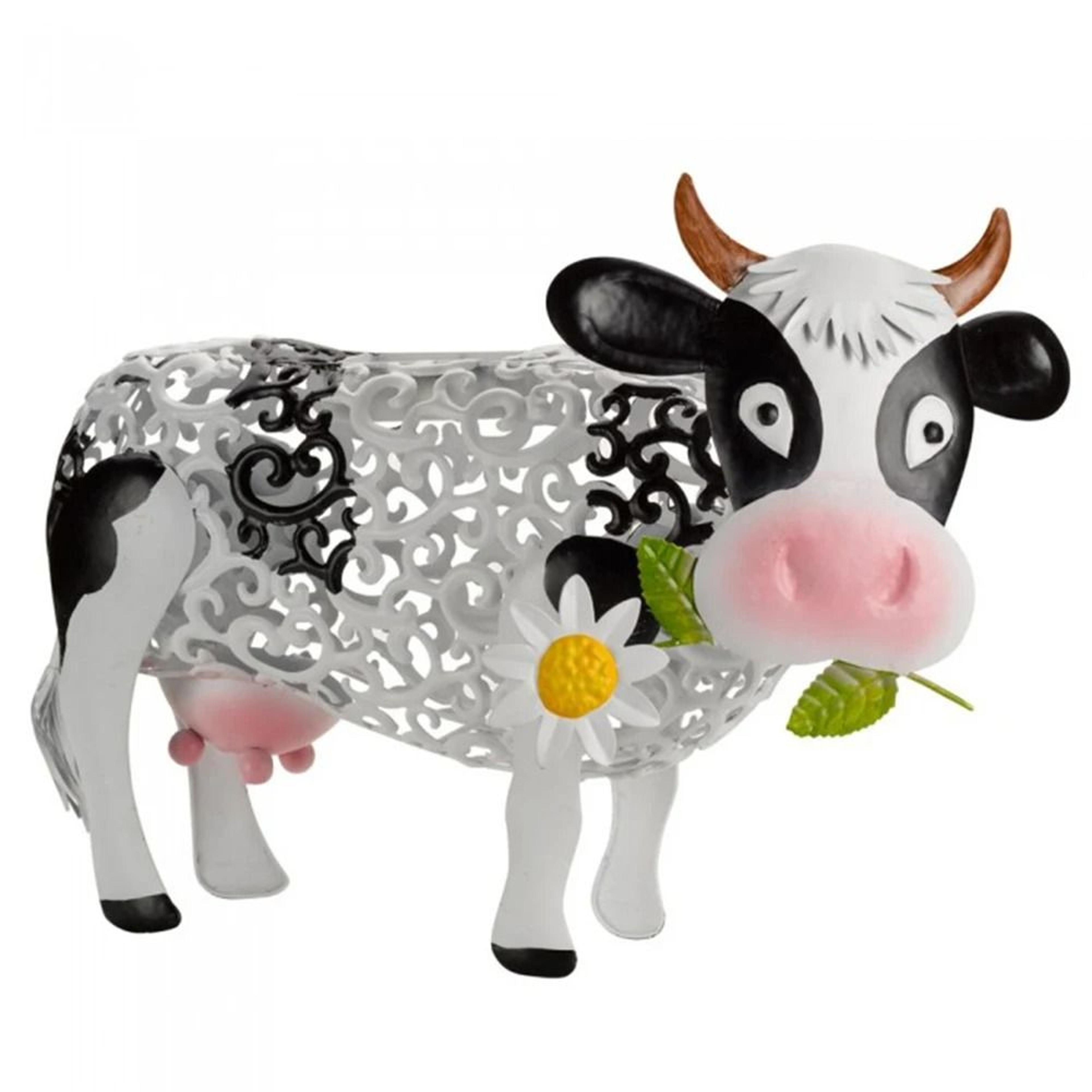 solar cow garden statue light | hand-painted resin animal ornament for indoor & outdoor decor