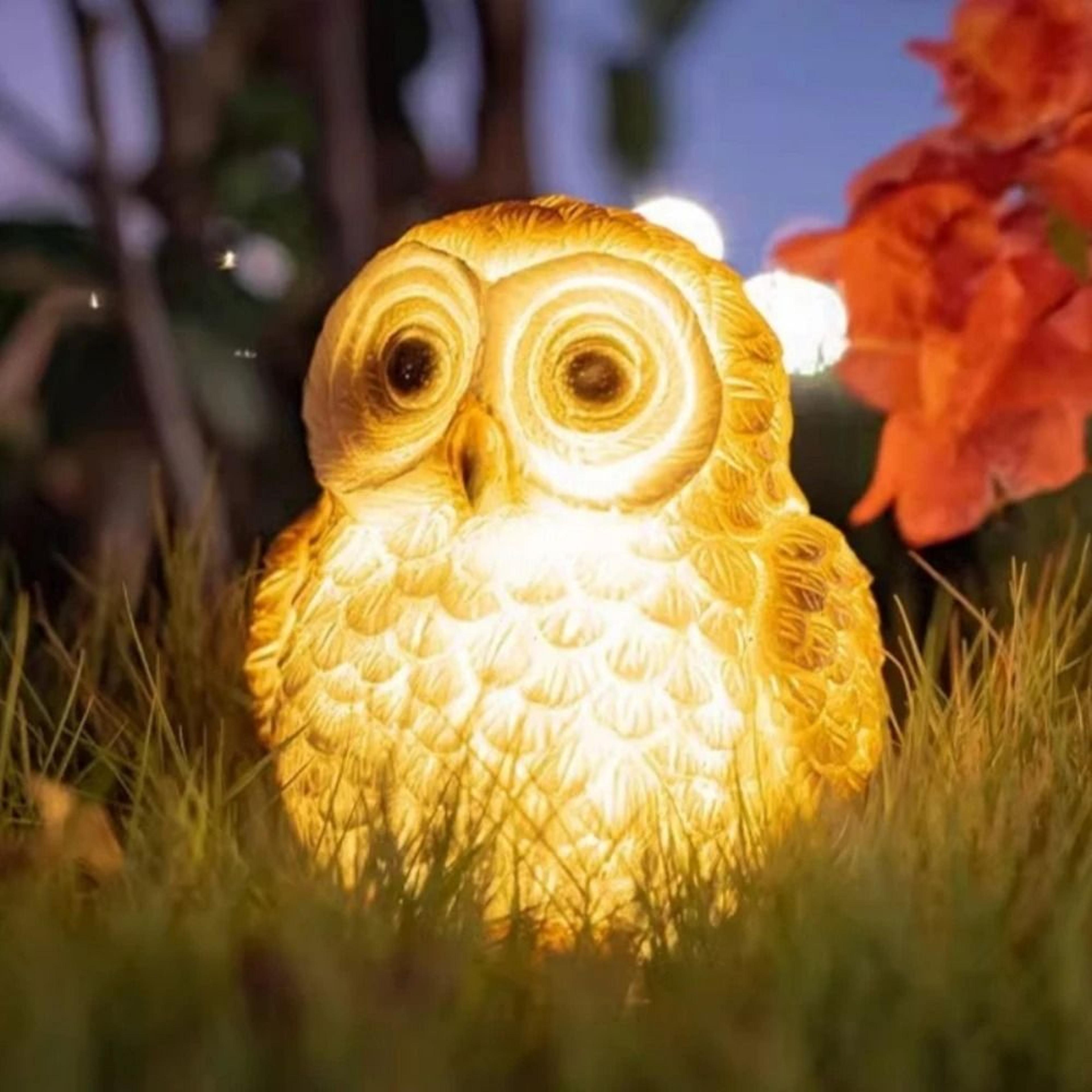 solar owl garden statue light | waterproof outdoor decorative landscape ornament for yards & pathways