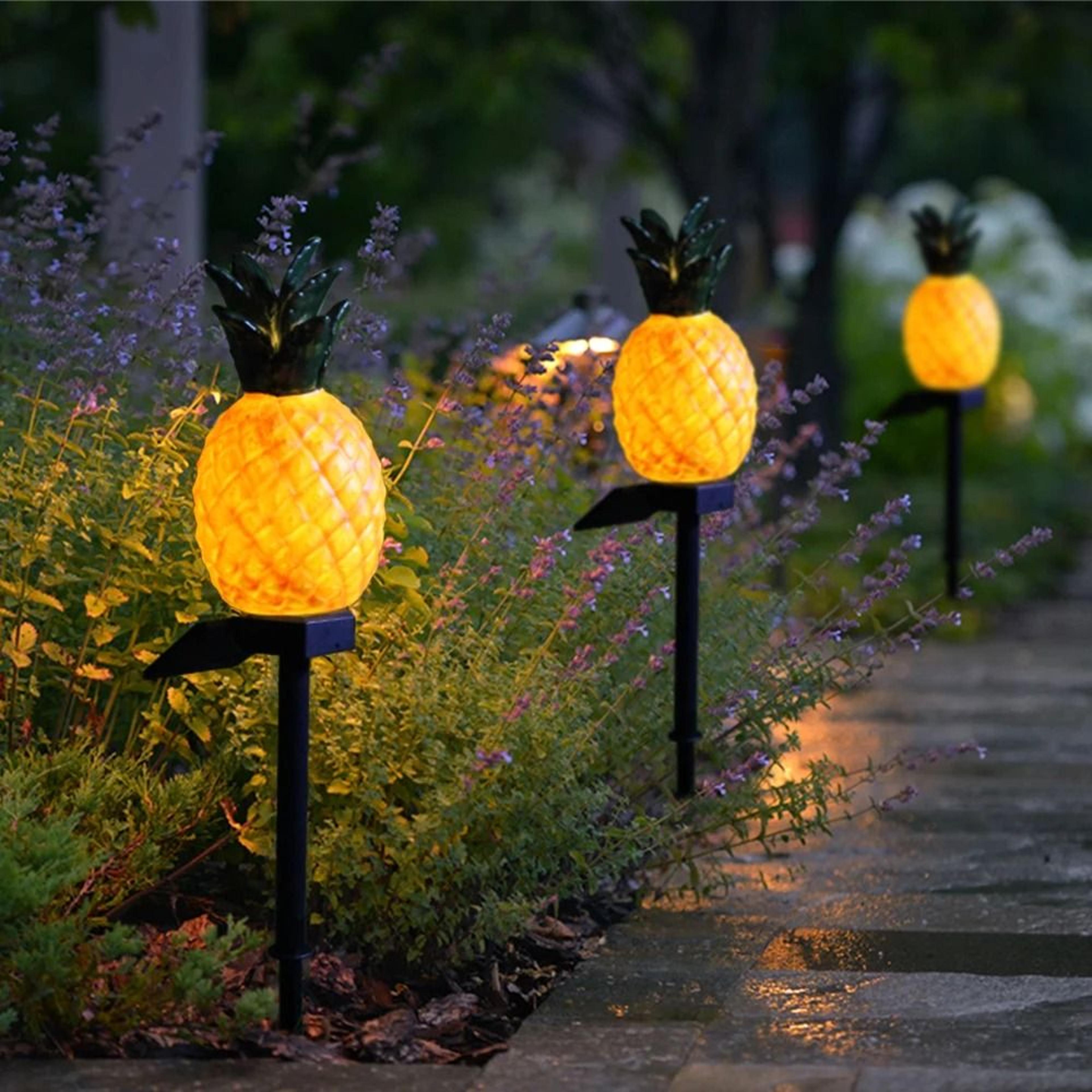 led solar pineapple yard lamp | waterproof simulation landscape stake light for garden & lawn