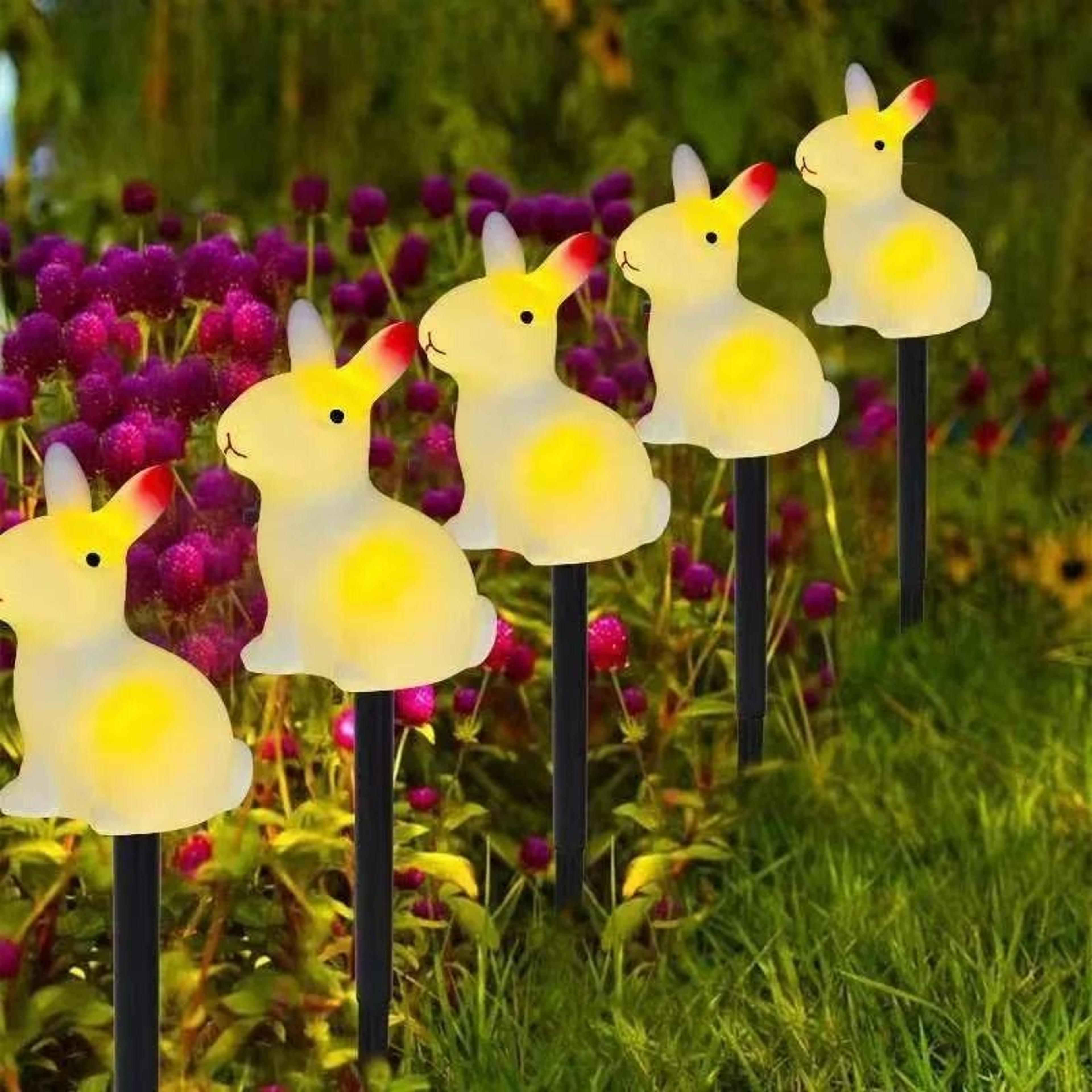 5-pack solar-powered rabbit easter bunny lights | waterproof outdoor led garden & pathway decorations