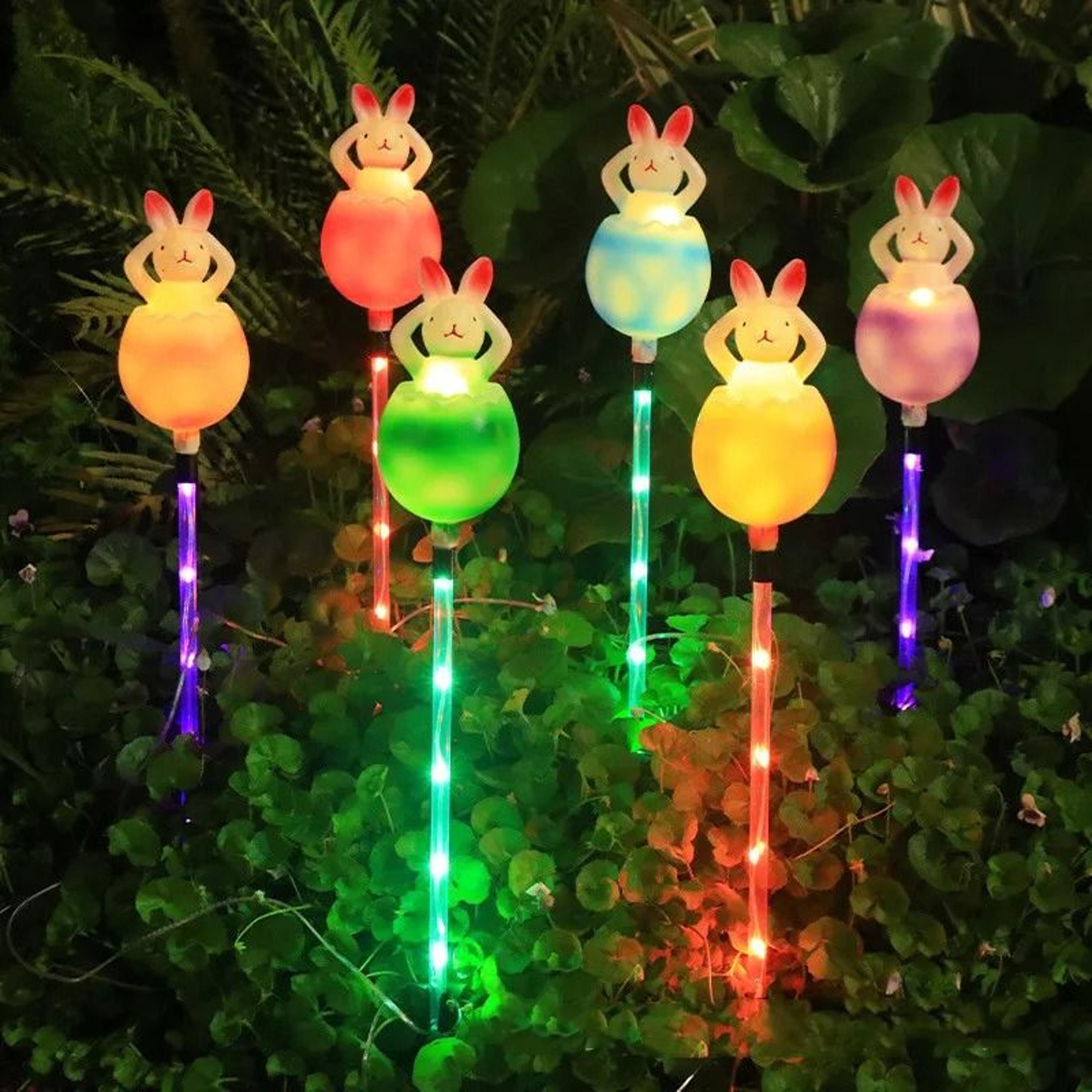 6-in-1 solar rabbit garden lights | waterproof outdoor led fairy landscape decor for holiday & christmas