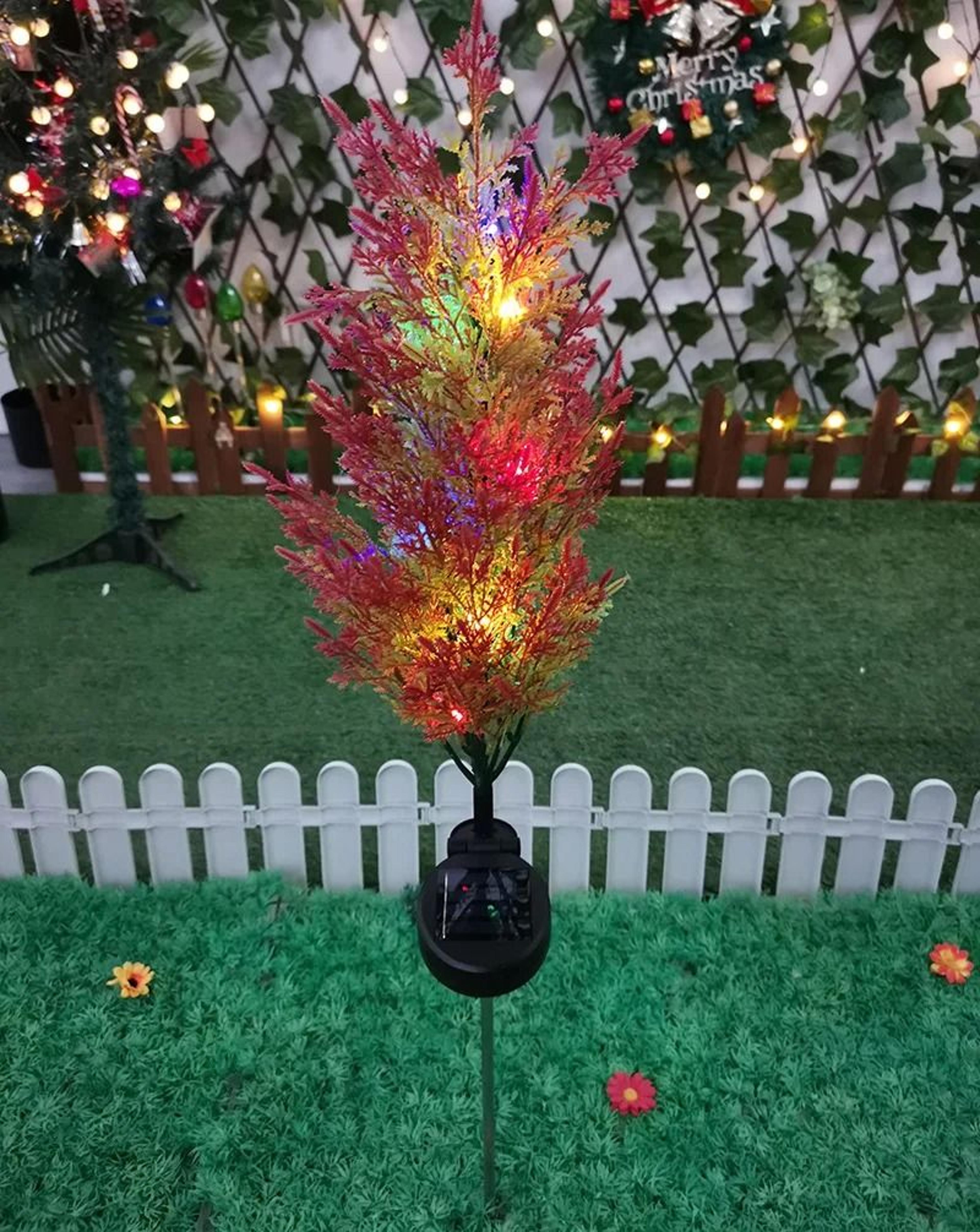 solar pine christmas stake lights | rgb waterproof outdoor cypress garden decor & floral ambiance lighting