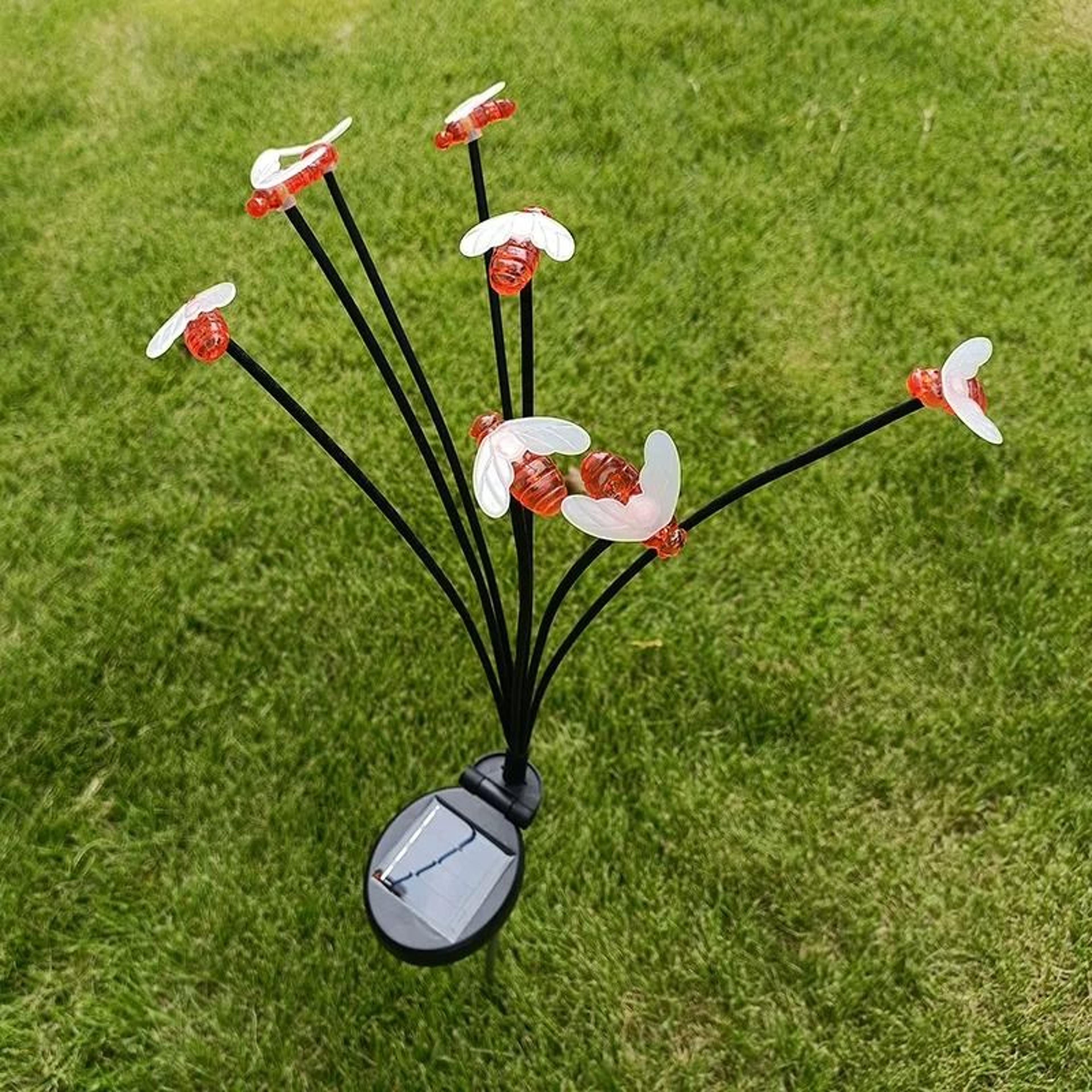 8-led solar bee garden lights | warm white outdoor decorative bee string lamp for yard & pathway
