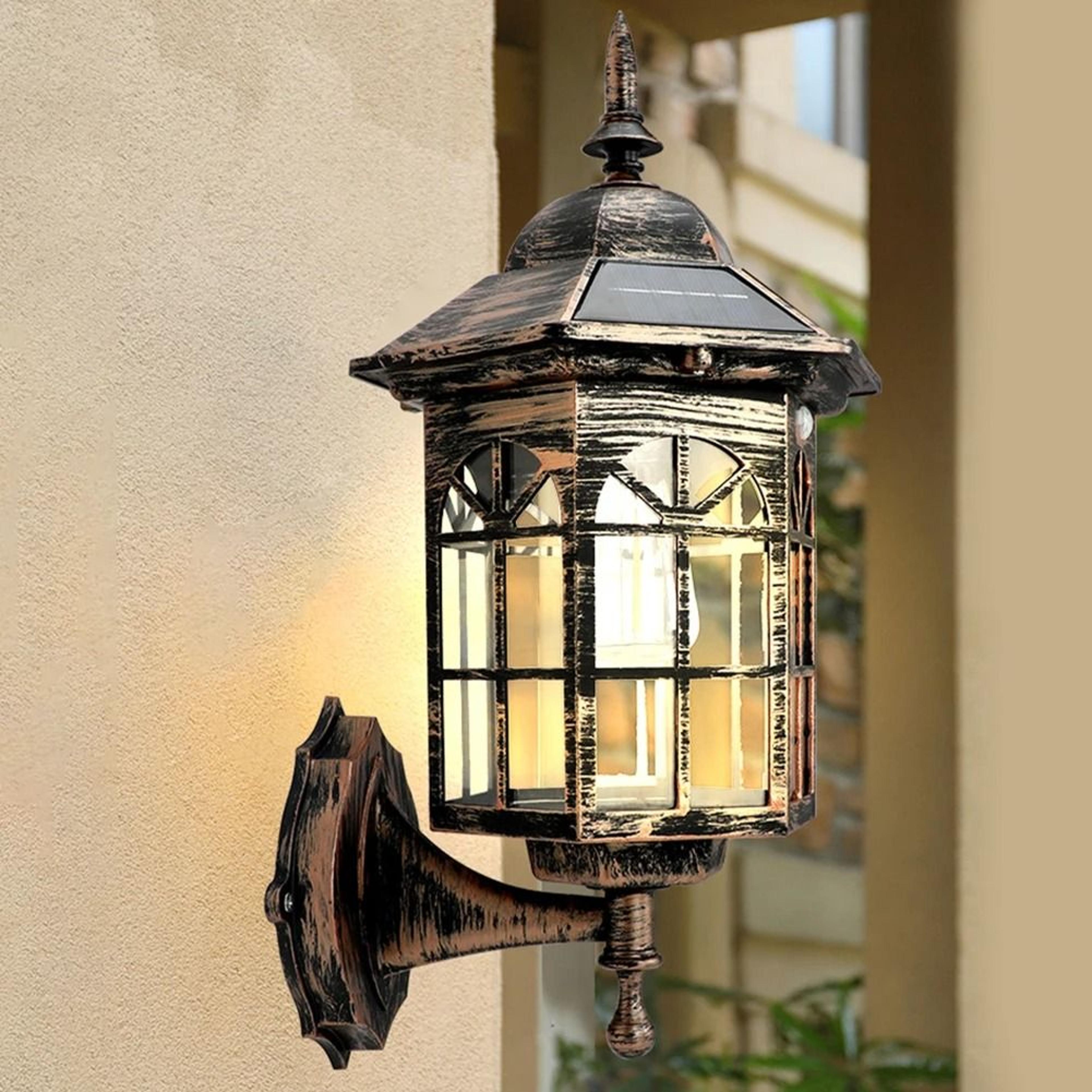 vintage solar flame hanging lantern | ip65 waterproof 400lm led outdoor wall lamp for patio, fence & garden