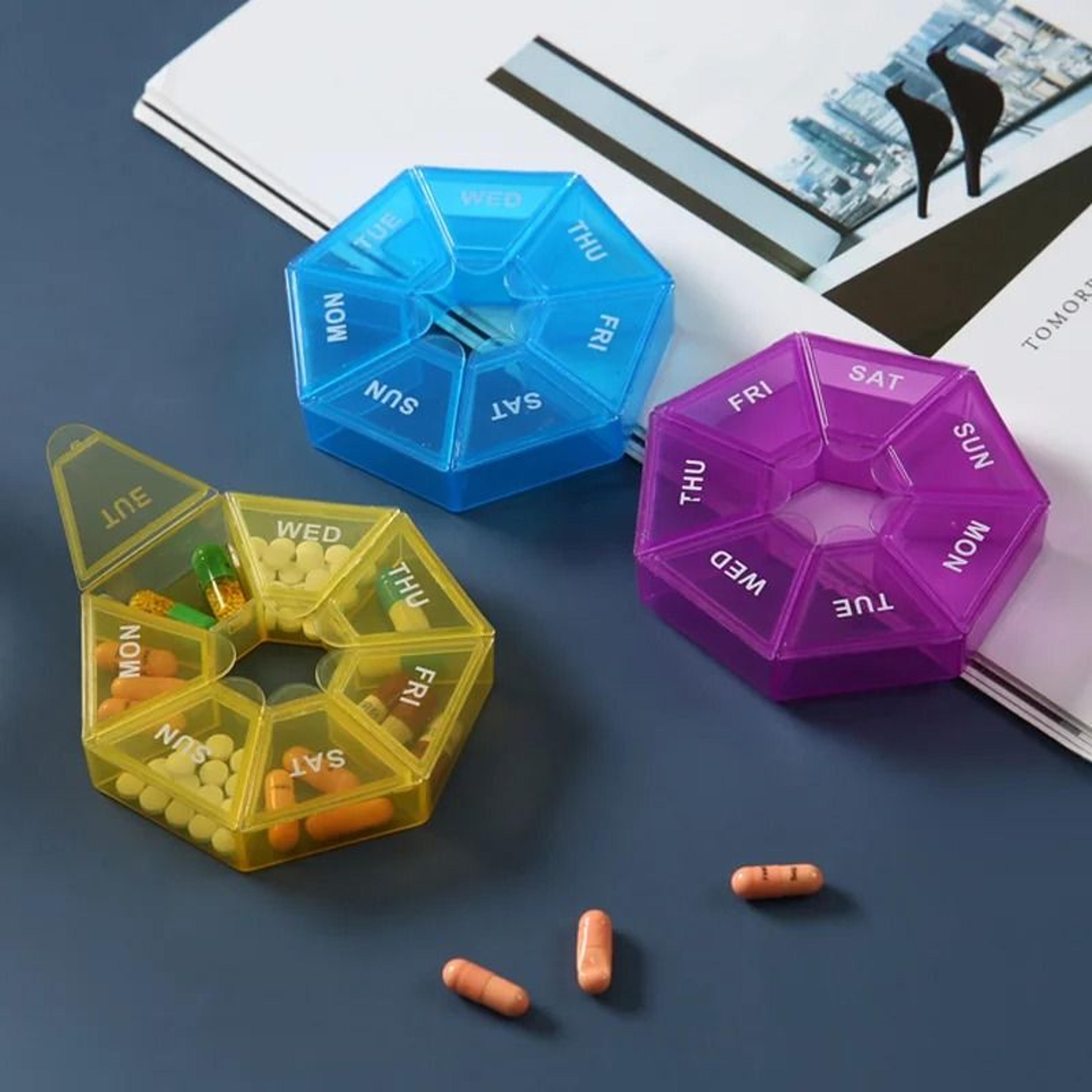 7-day color pill case & portable medicine dispenser | travel vitamin & tablet organizer container