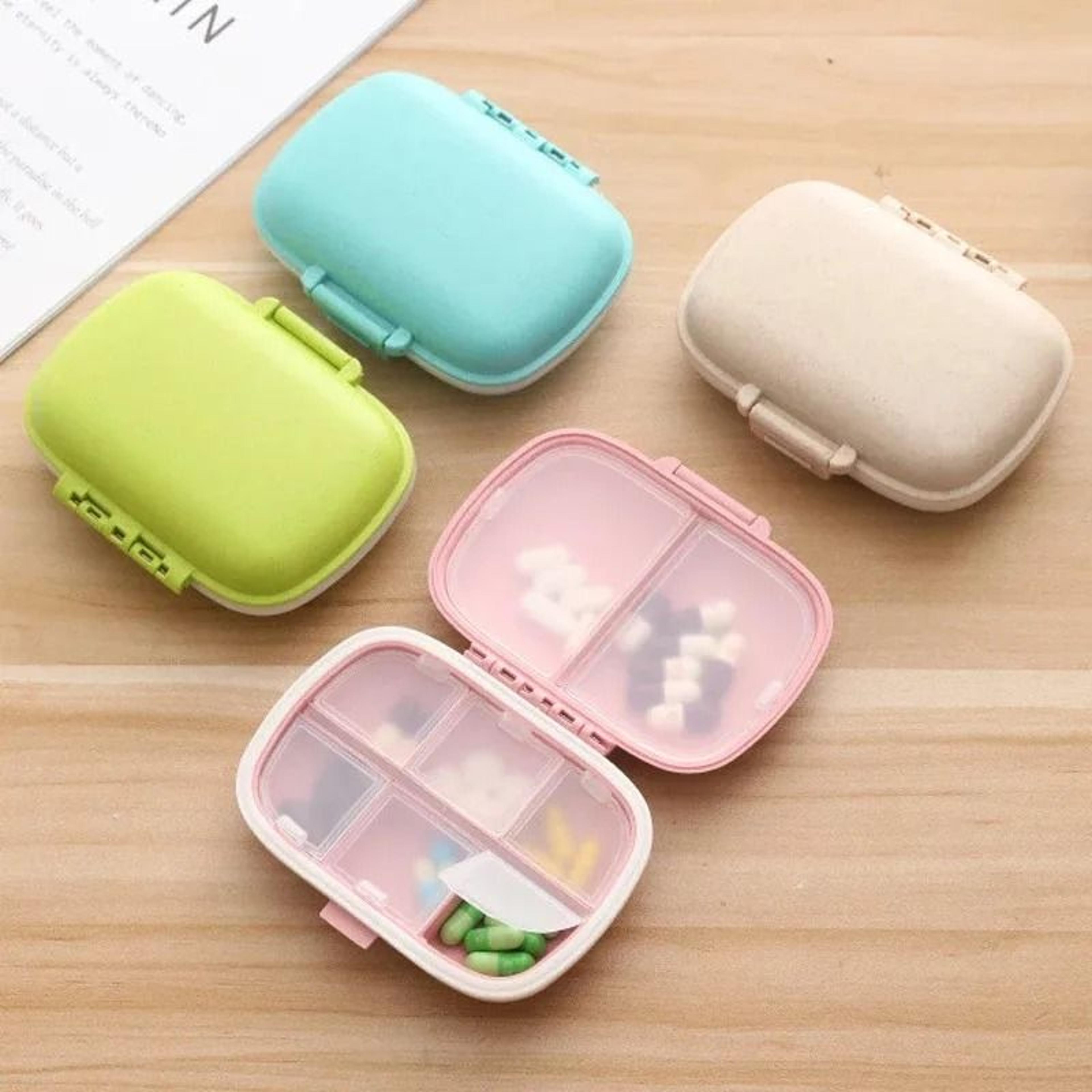 mini portable 8-grid pill box | wheat straw travel medicine organizer & sealed tablet container