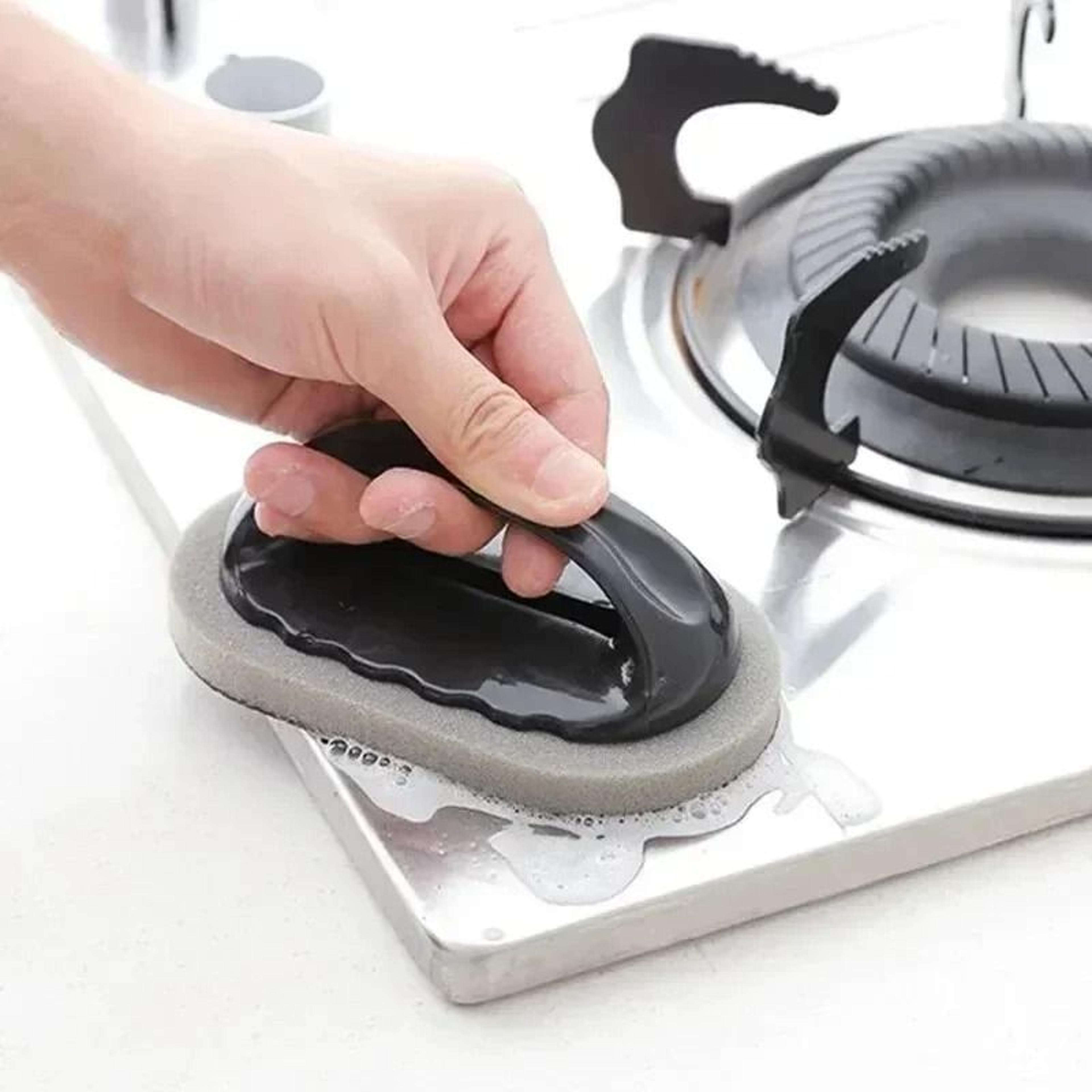 reusable emery magic sponge | heavy-duty kitchen pot brush with handle for decontamination & easy cleaning