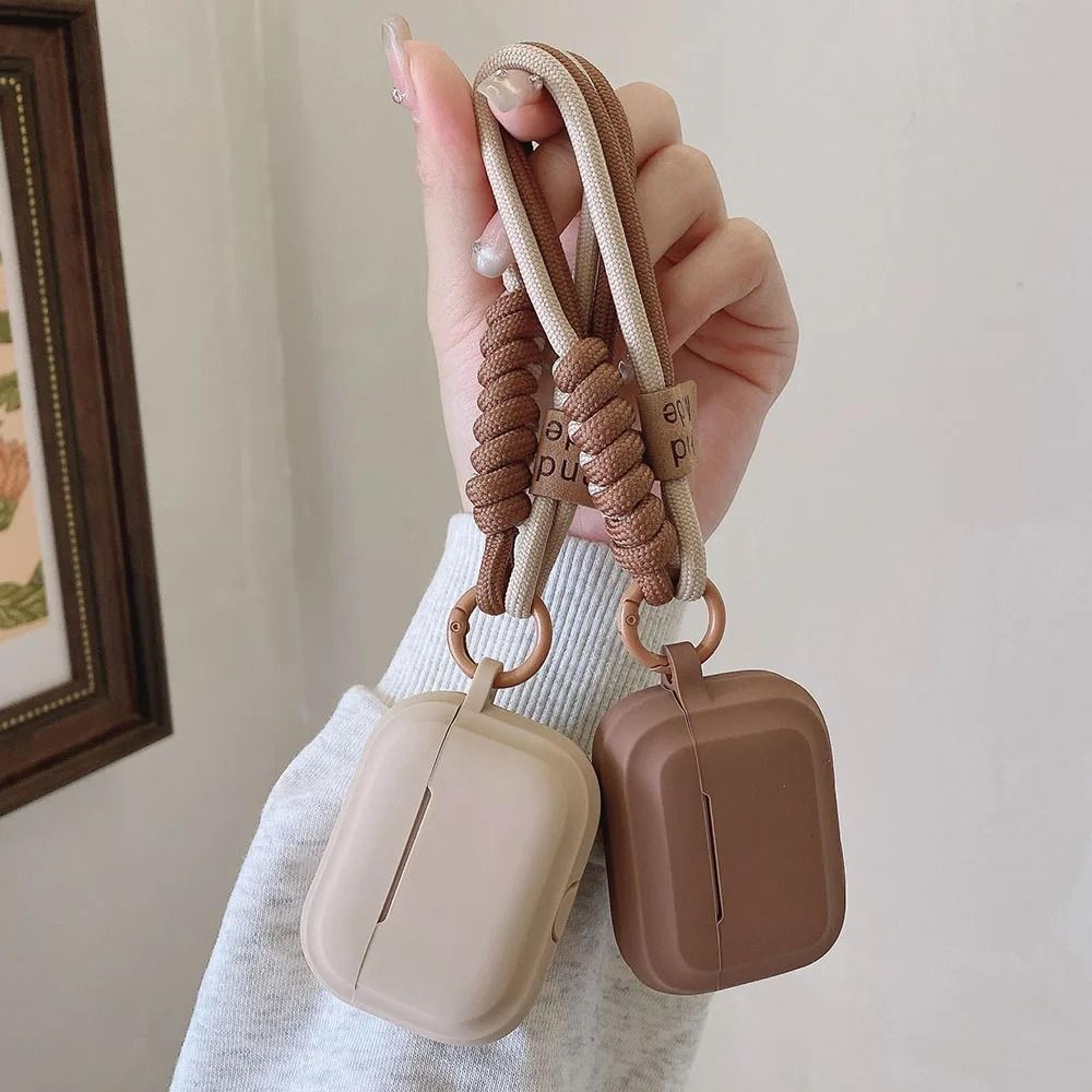 caramel silicone airpods case with protective bracelet | fall prevention charging box cover for airpods 1, 2, 3 & pro 2