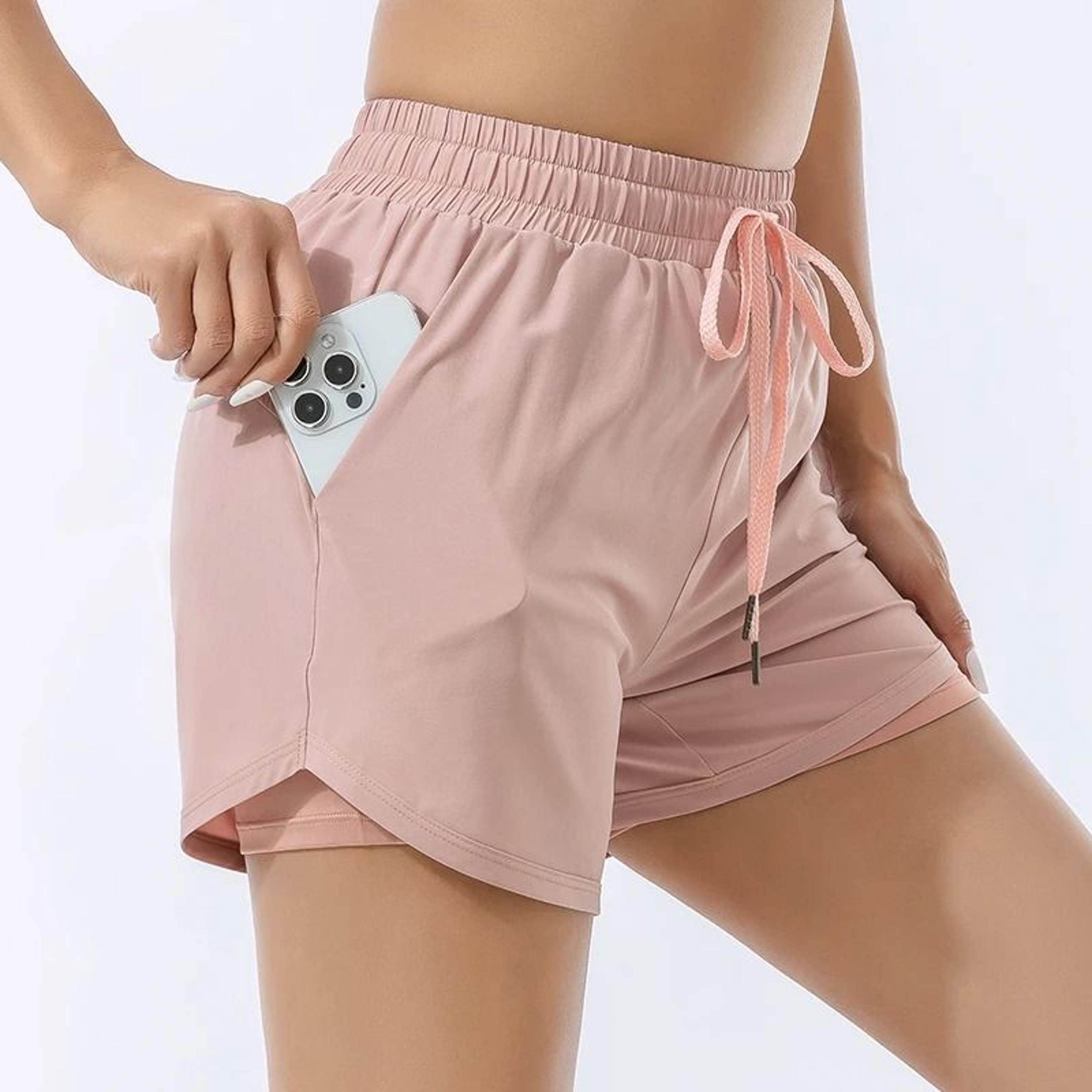 womens loose double-layer sports shorts | high-waisted anti-slip yoga & running fitness pants