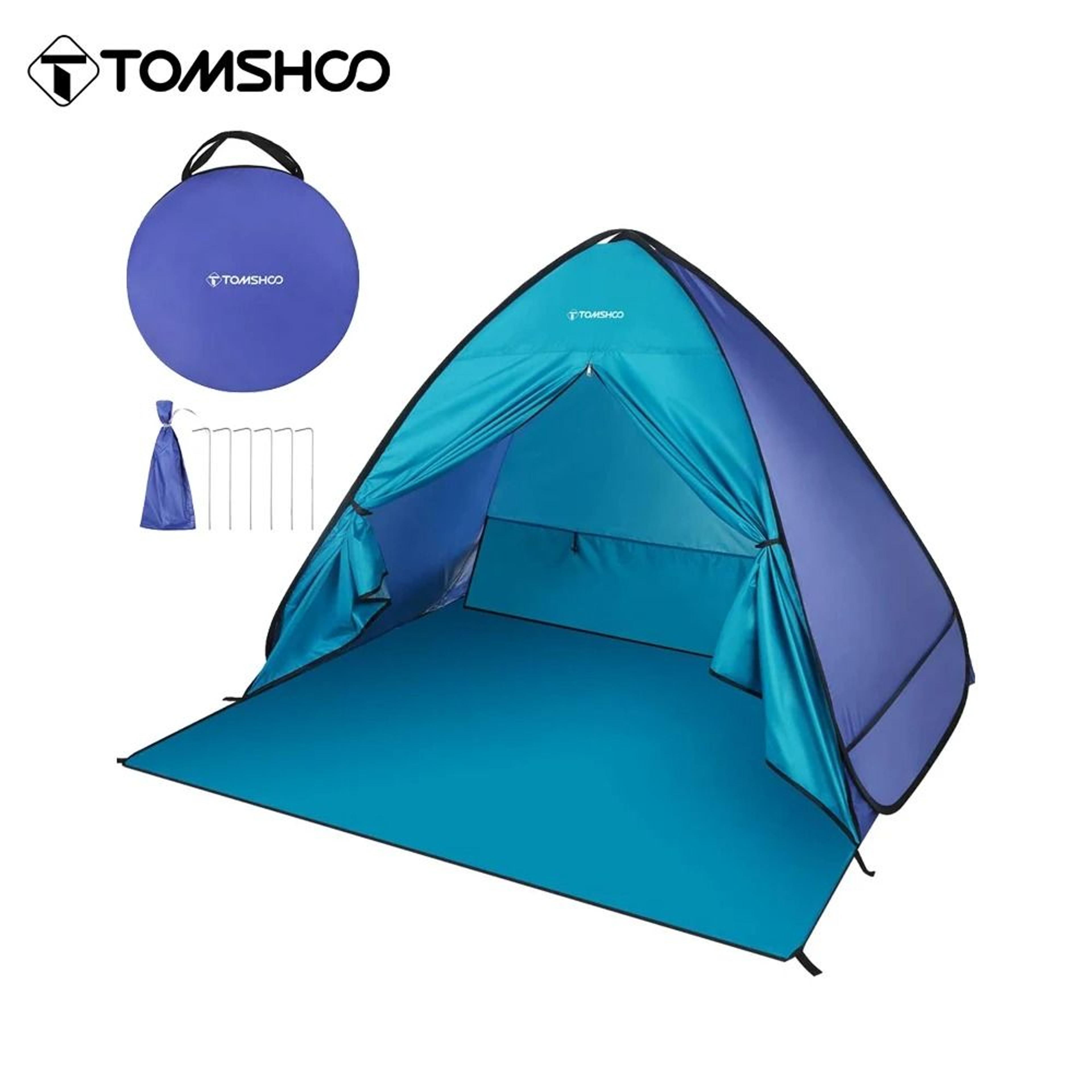 tomshoo pop-up beach tent | 3-4 person outdoor sun shelter | lightweight portable camping canopy