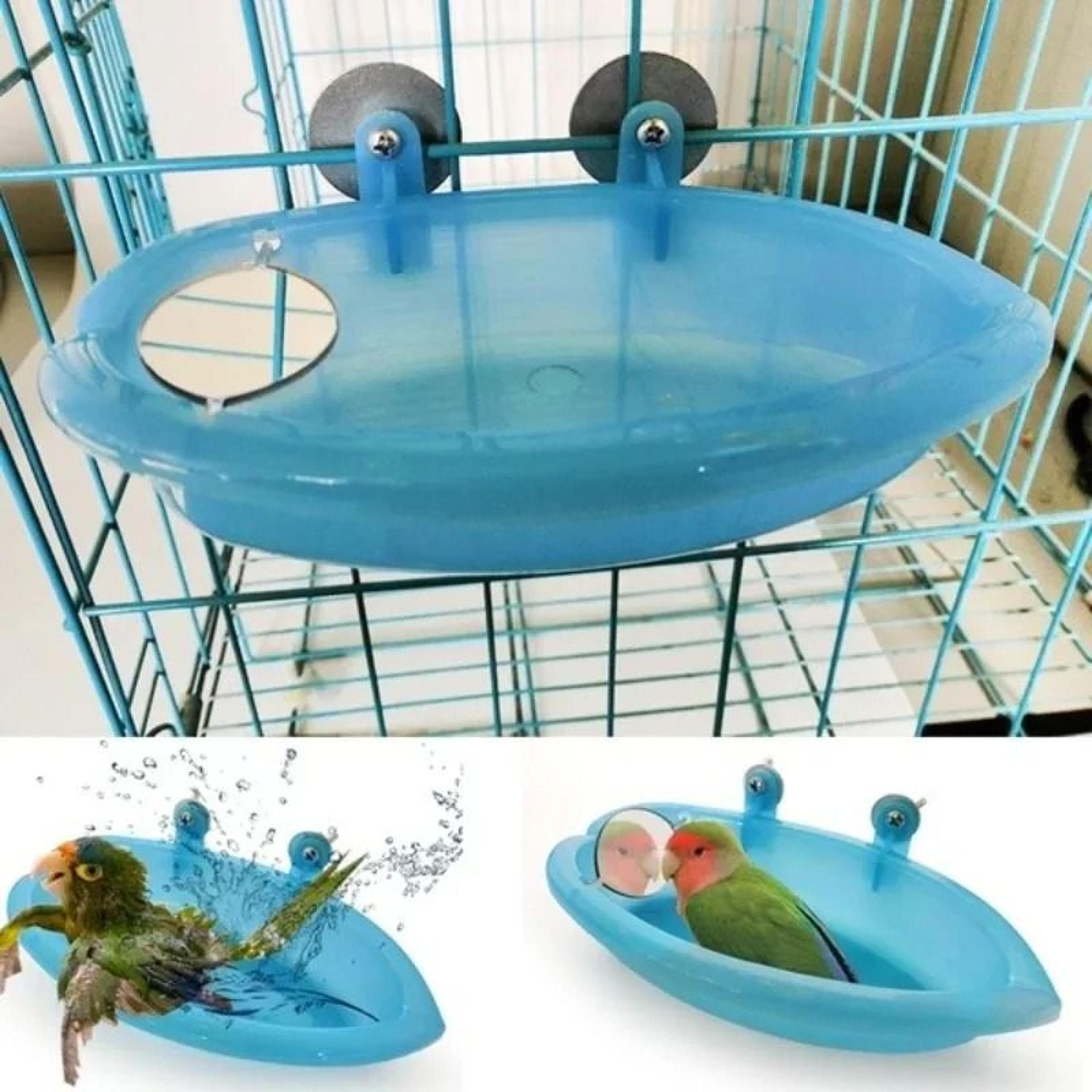 bird water bath tub for pet cages | hanging bowl with integrated mirror | professional parrot & parakeet grooming access