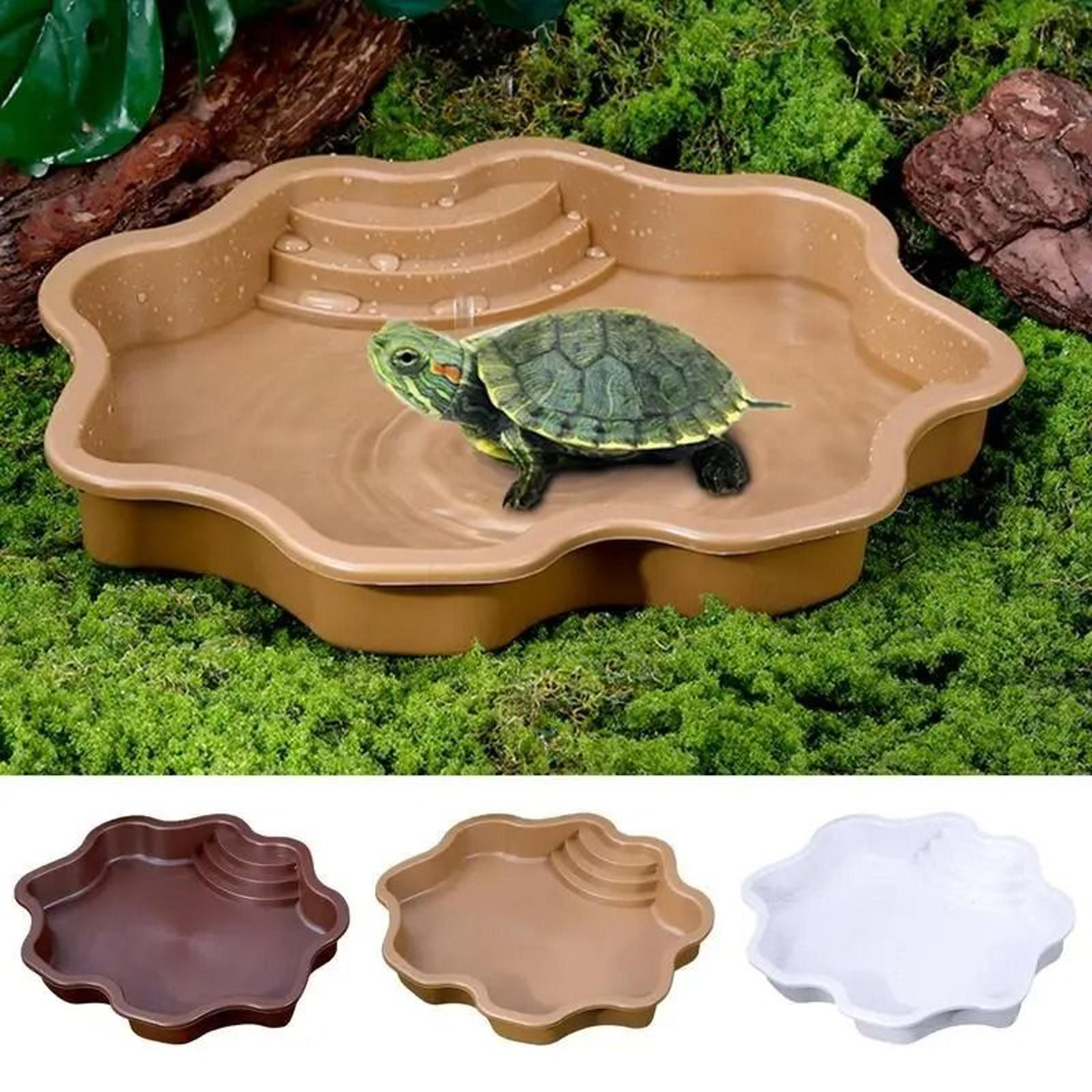 large reptile turtle bathing tub & feeding pool | professional tortoise habitat bowl with integrated ramp