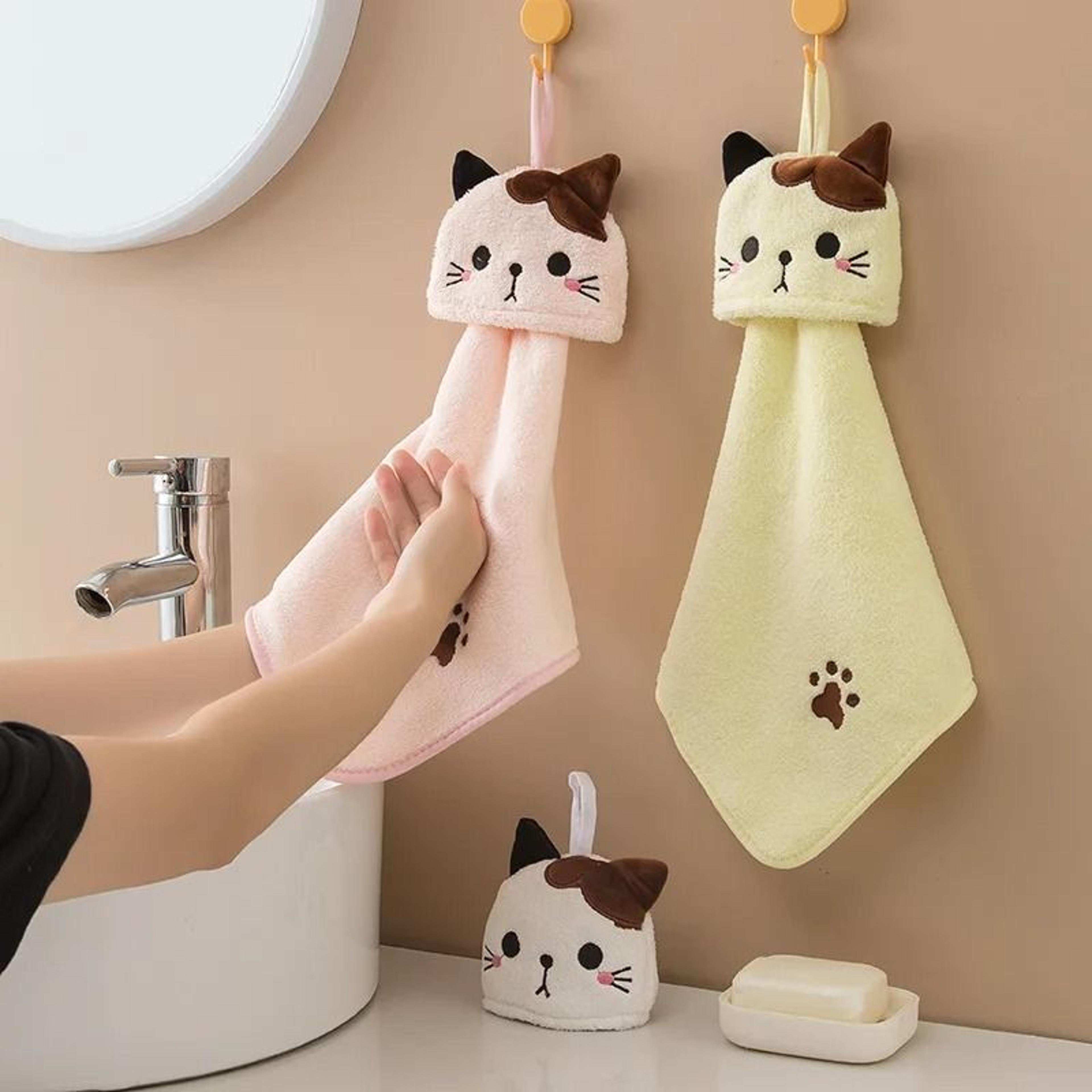 cute cartoon cat hand towel thickened kitchen bathroom coral velvet home quick drying dishcloth