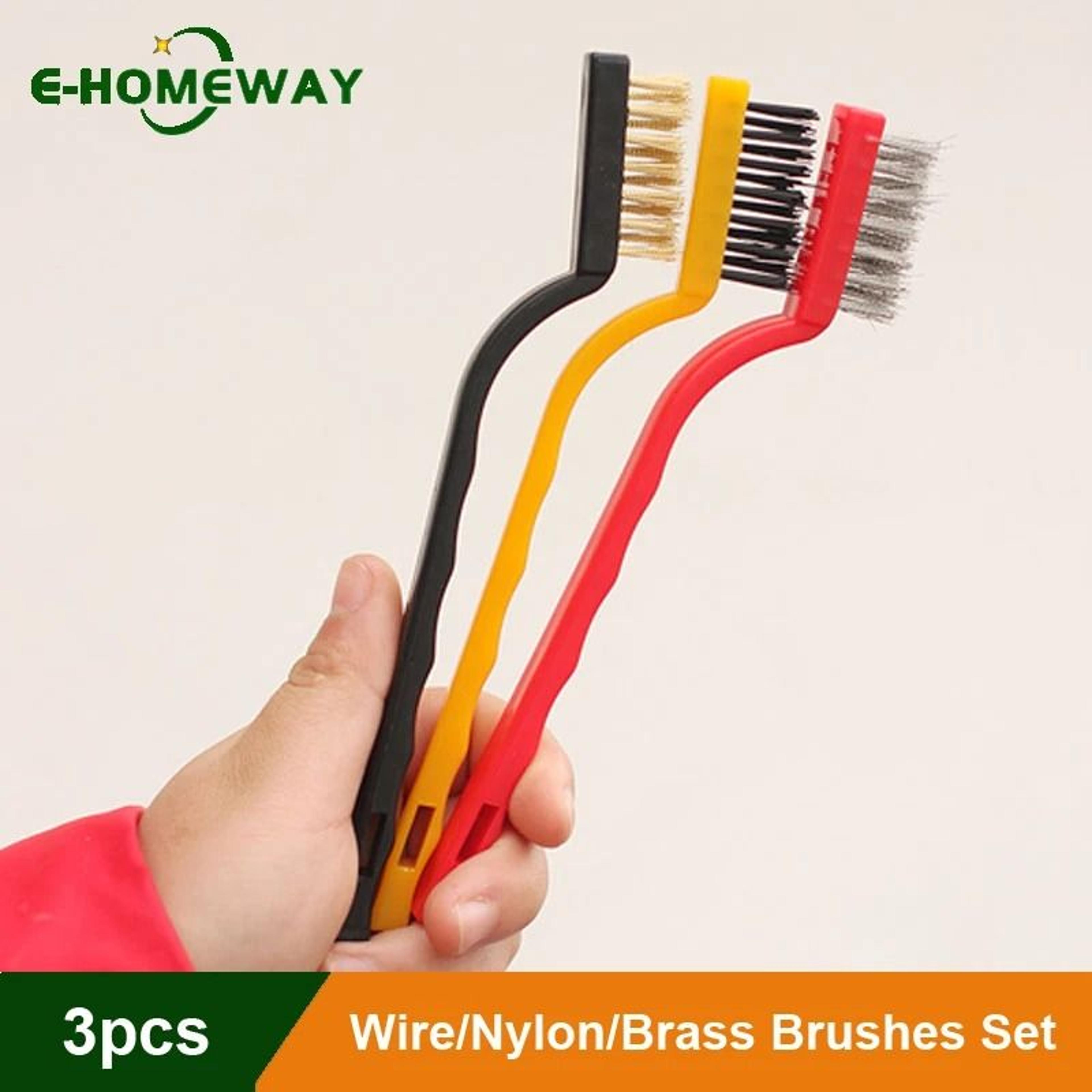 3pcs stainless steel and brass 7-inch wire brush set for rust removal and metal cleaning