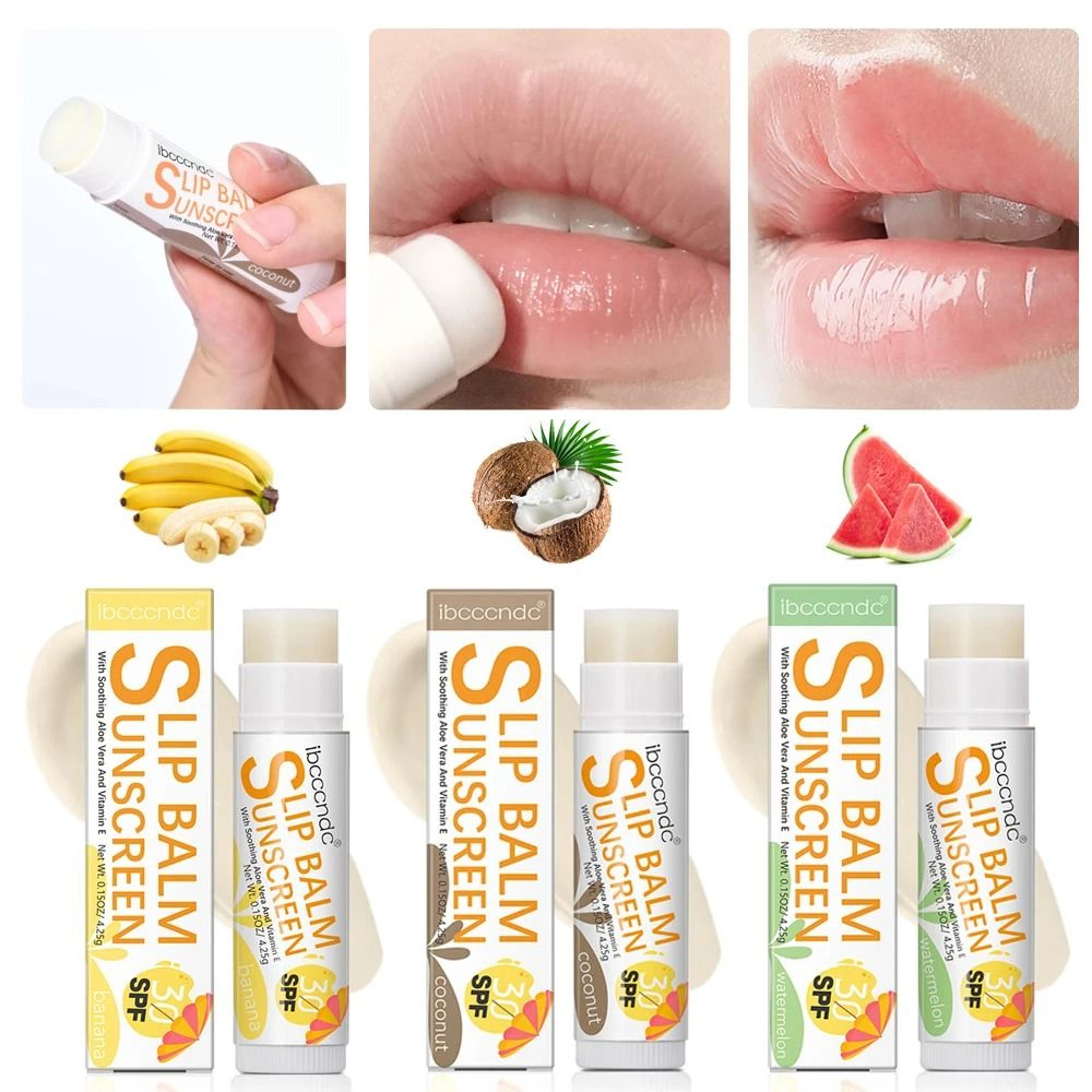 sunscreen lip balm spf 30 uva protection moisturizer watermelon coconut banana colorless lipstick
