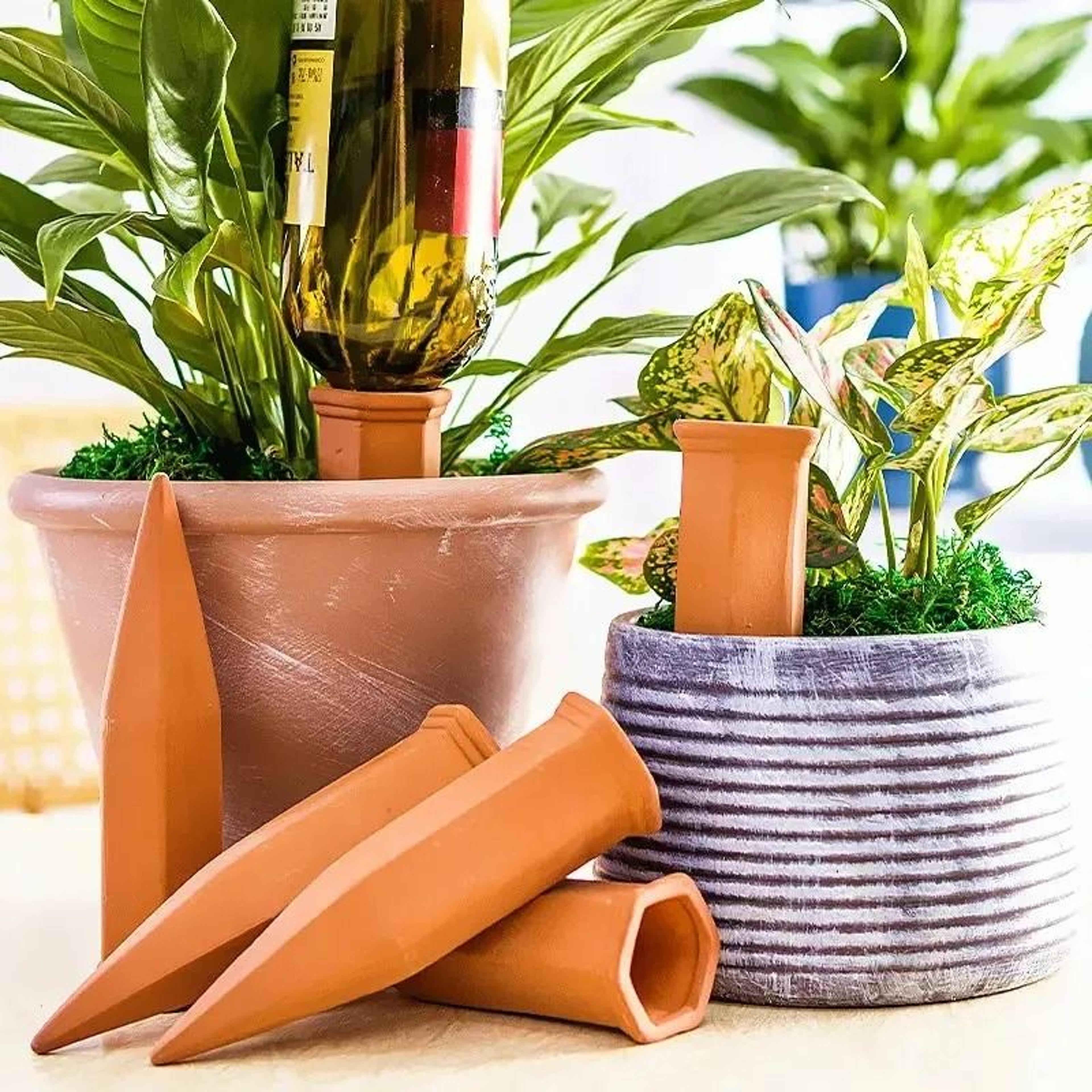 2-pack terracotta self-watering stakes automatic irrigation system for indoor and outdoor plants