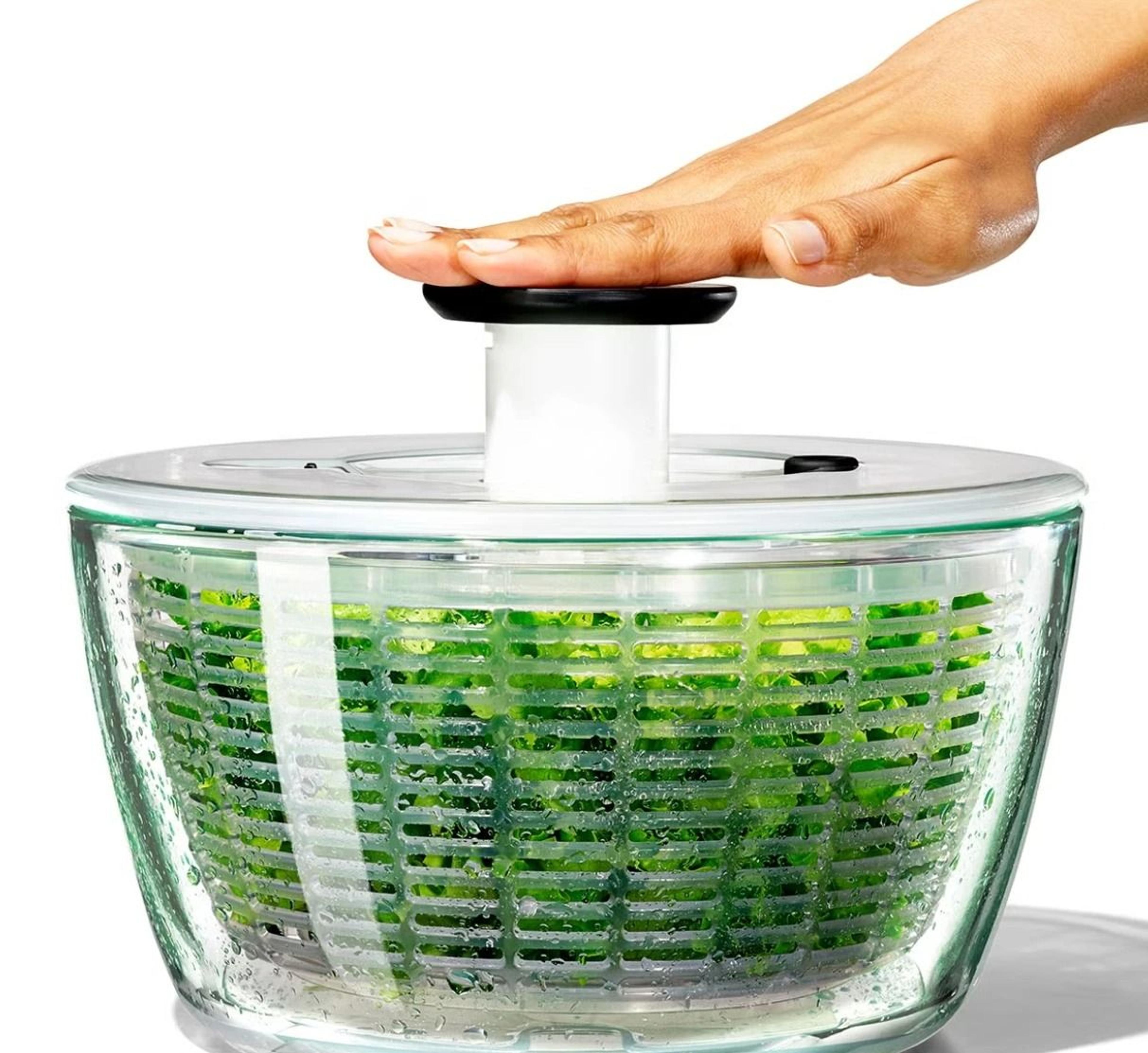 good grips premium glass salad spinner with one-handed pump and brake system